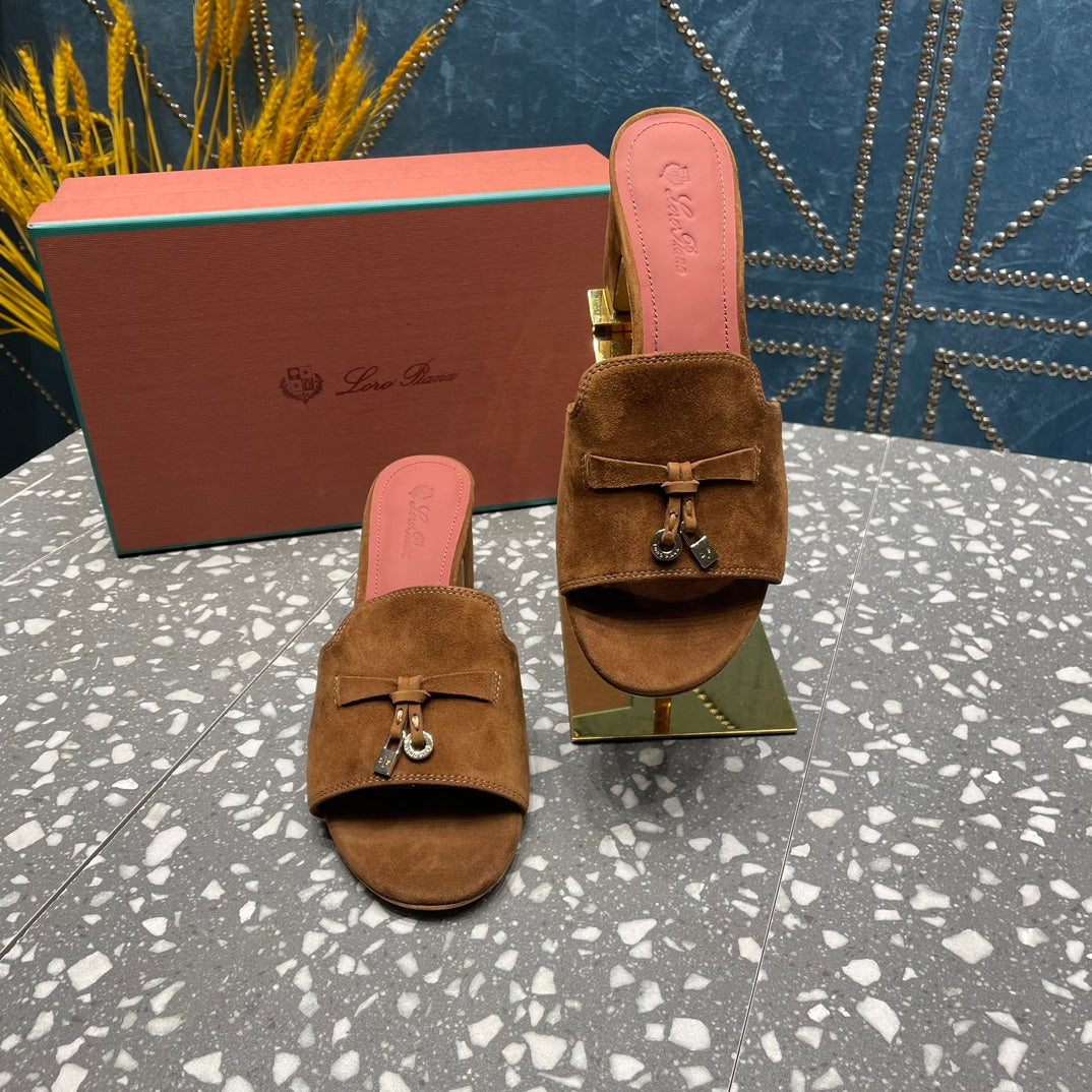Summer Charms Mules 50mm Brown Suede Salmon Lambskin