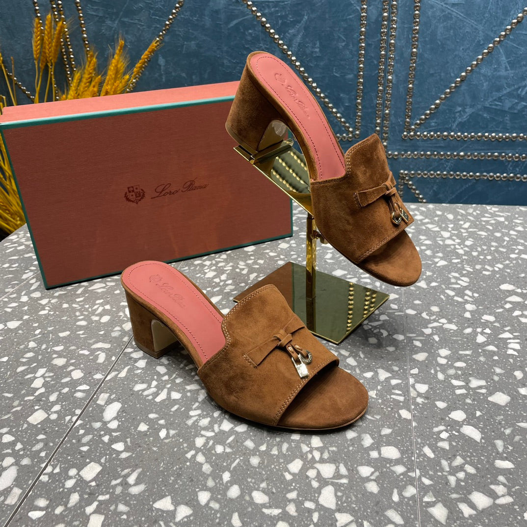 Summer Charms Mules 50mm Brown Suede Salmon Lambskin