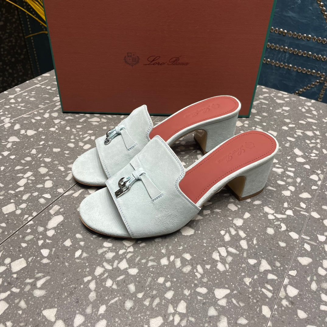 Summer Charms Mules 50mm Pale Gray Suede Salmon Lambskin