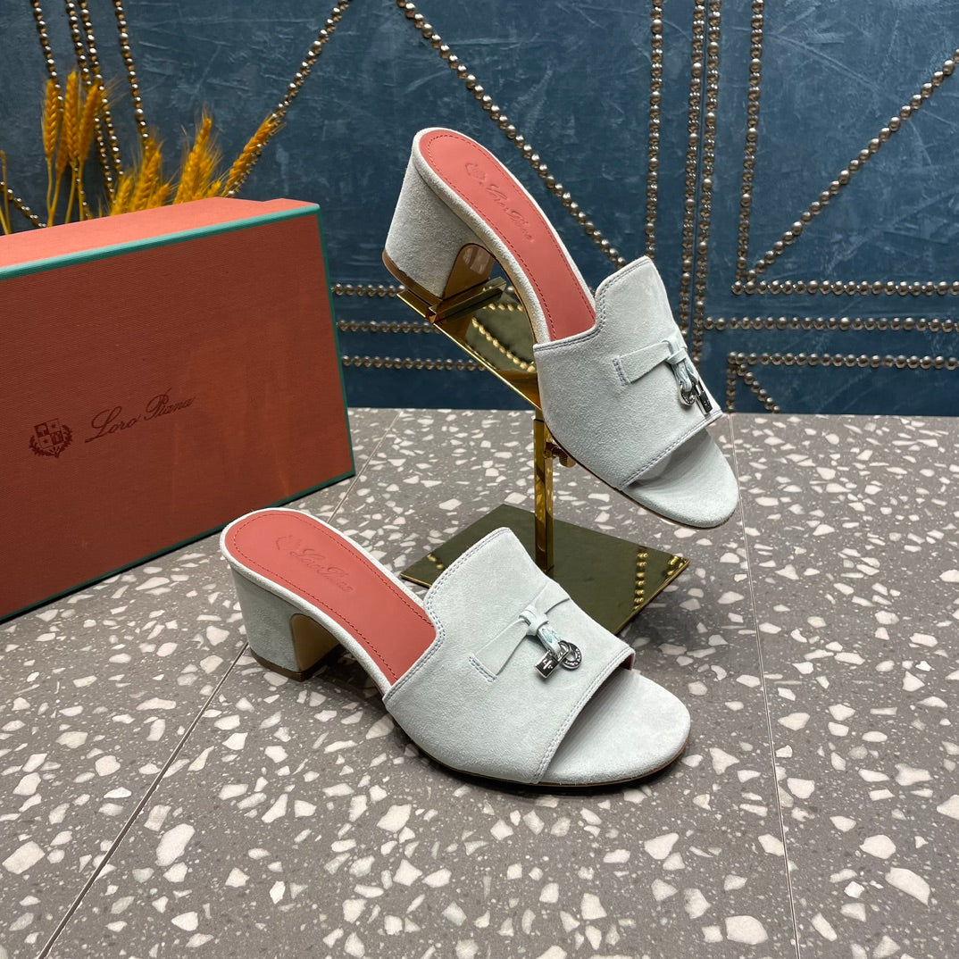 Summer Charms Mules 50mm Pale Gray Suede Salmon Lambskin