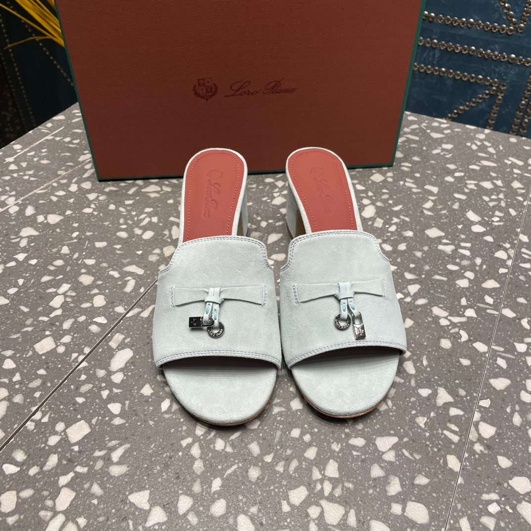 Summer Charms Mules 50mm Pale Gray Suede Salmon Lambskin