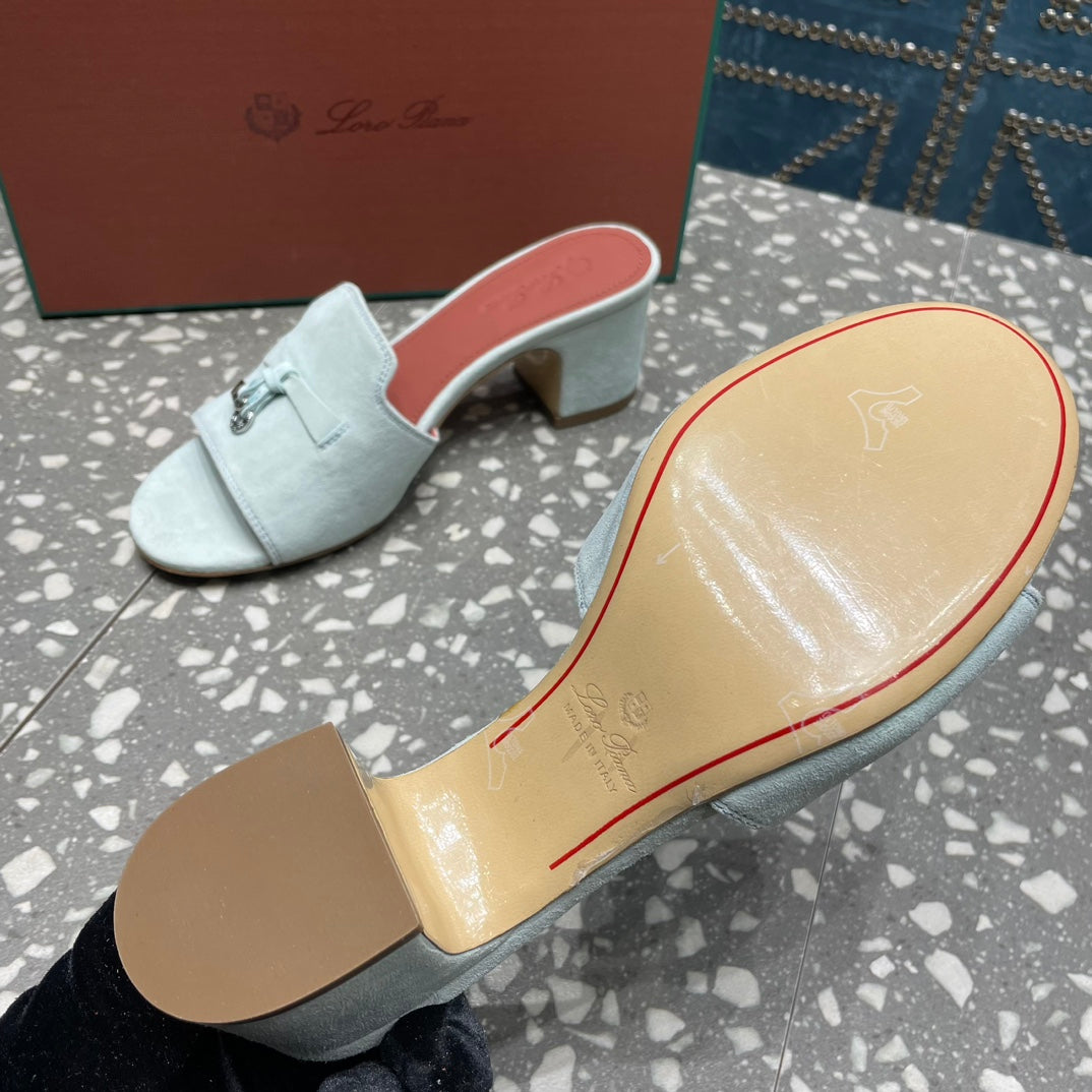 Summer Charms Mules 50mm Pale Gray Suede Salmon Lambskin