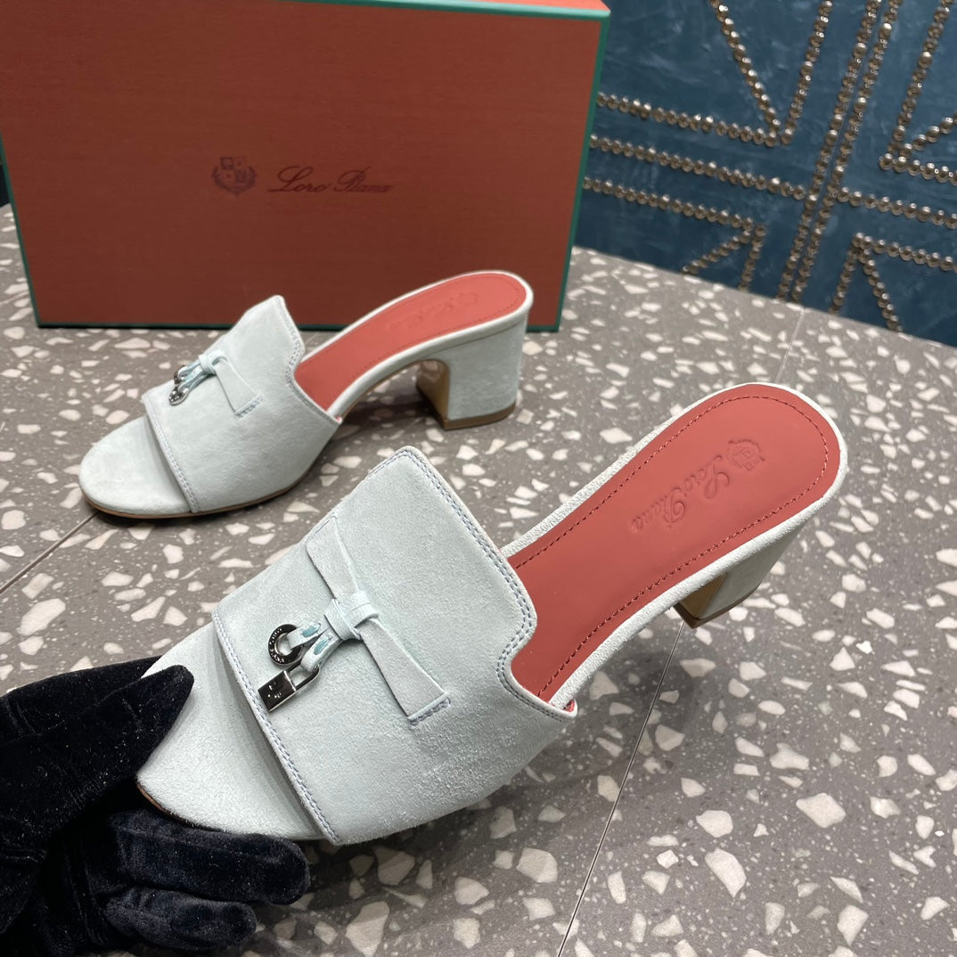 Summer Charms Mules 50mm Pale Gray Suede Salmon Lambskin