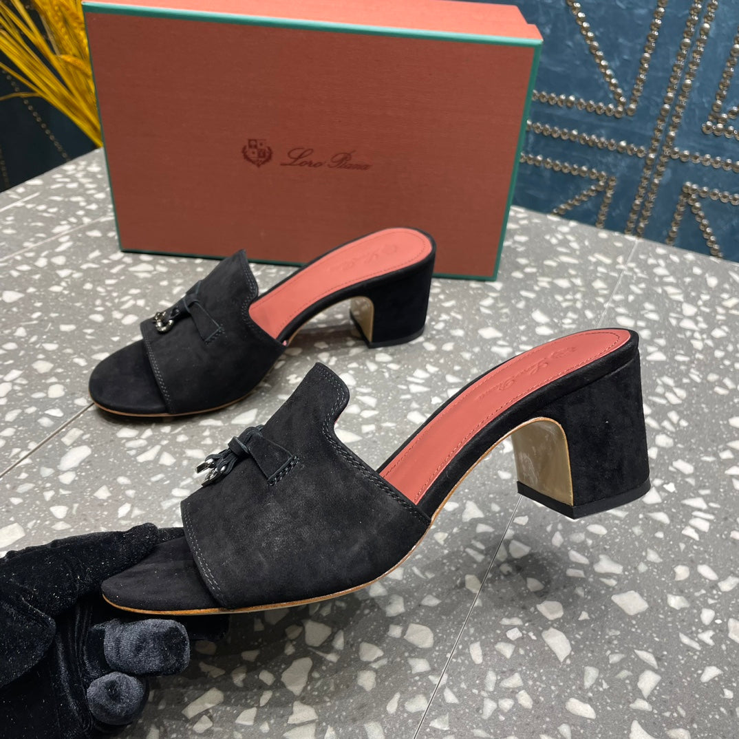 Summer Charms Mules 50mm Black Suede Salmon Lambskin
