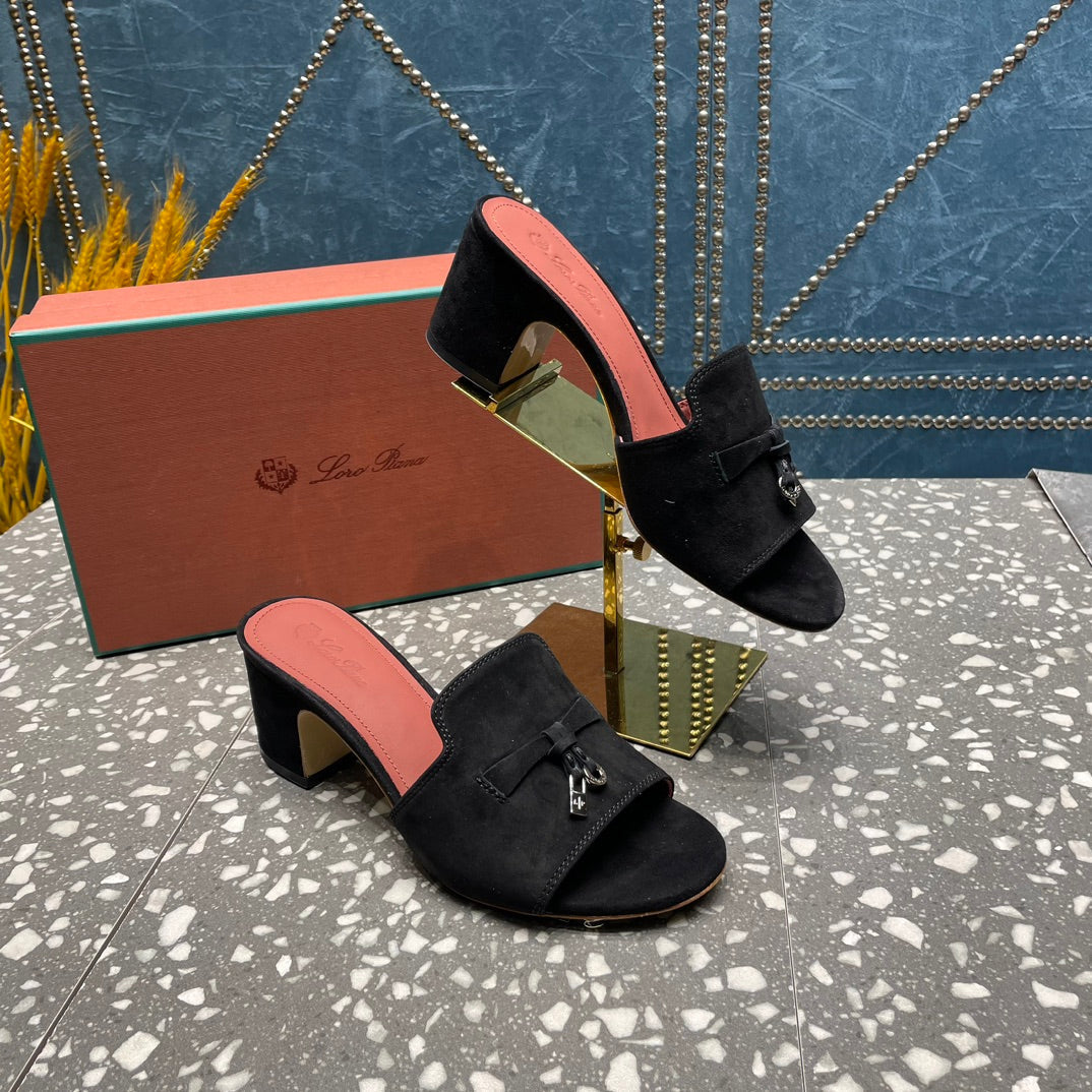 Summer Charms Mules 50mm Black Suede Salmon Lambskin