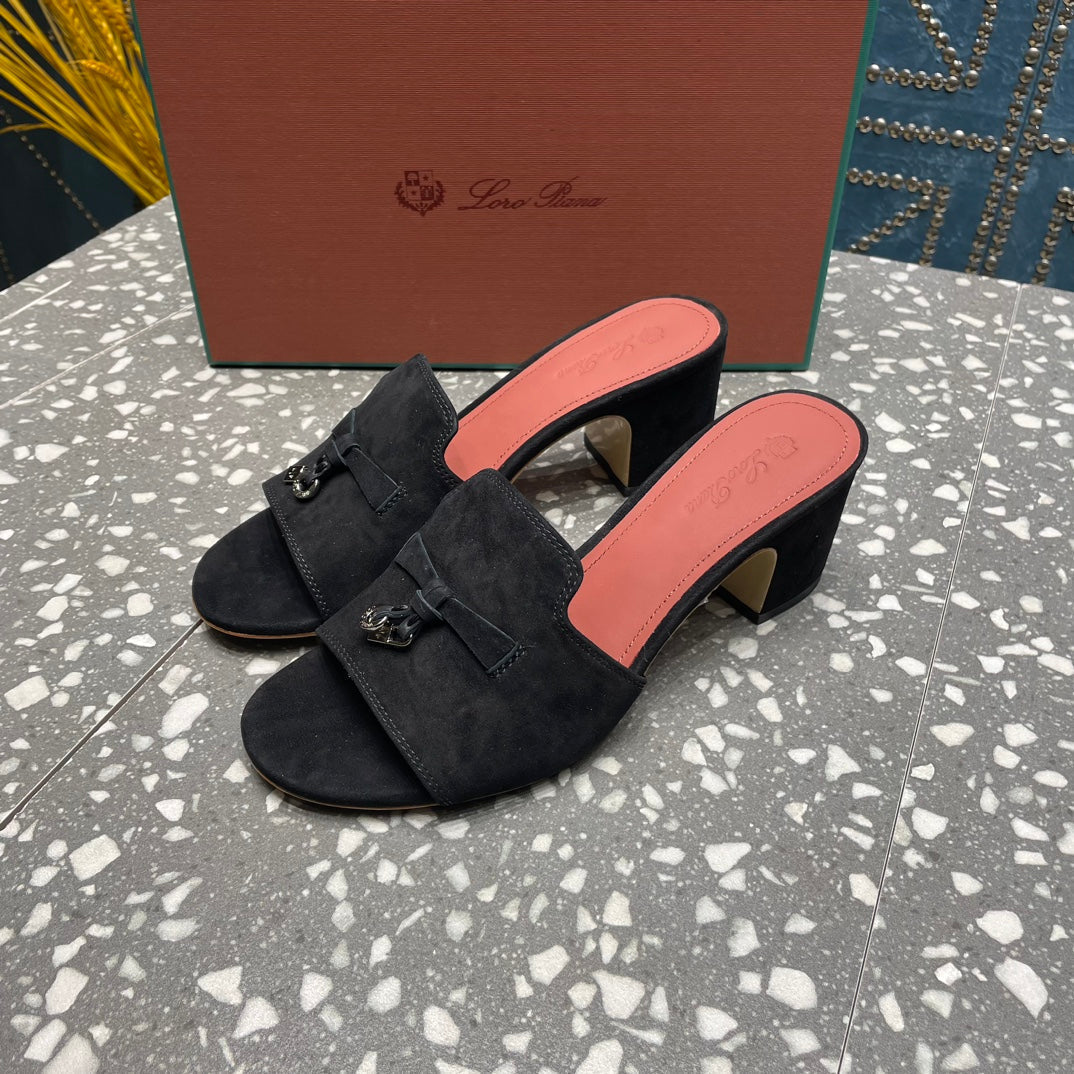 Summer Charms Mules 50mm Black Suede Salmon Lambskin
