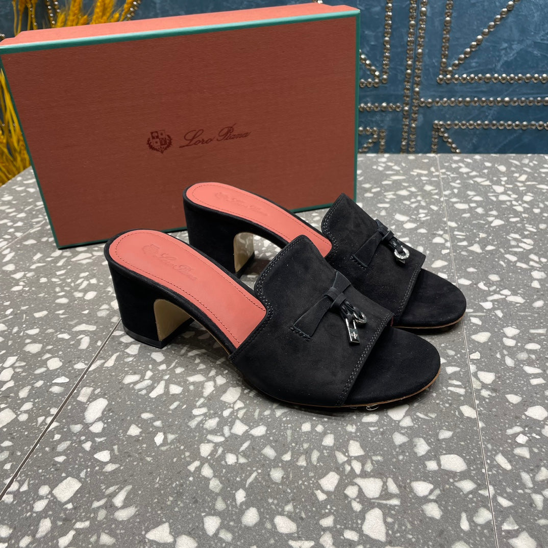 Summer Charms Mules 50mm Black Suede Salmon Lambskin