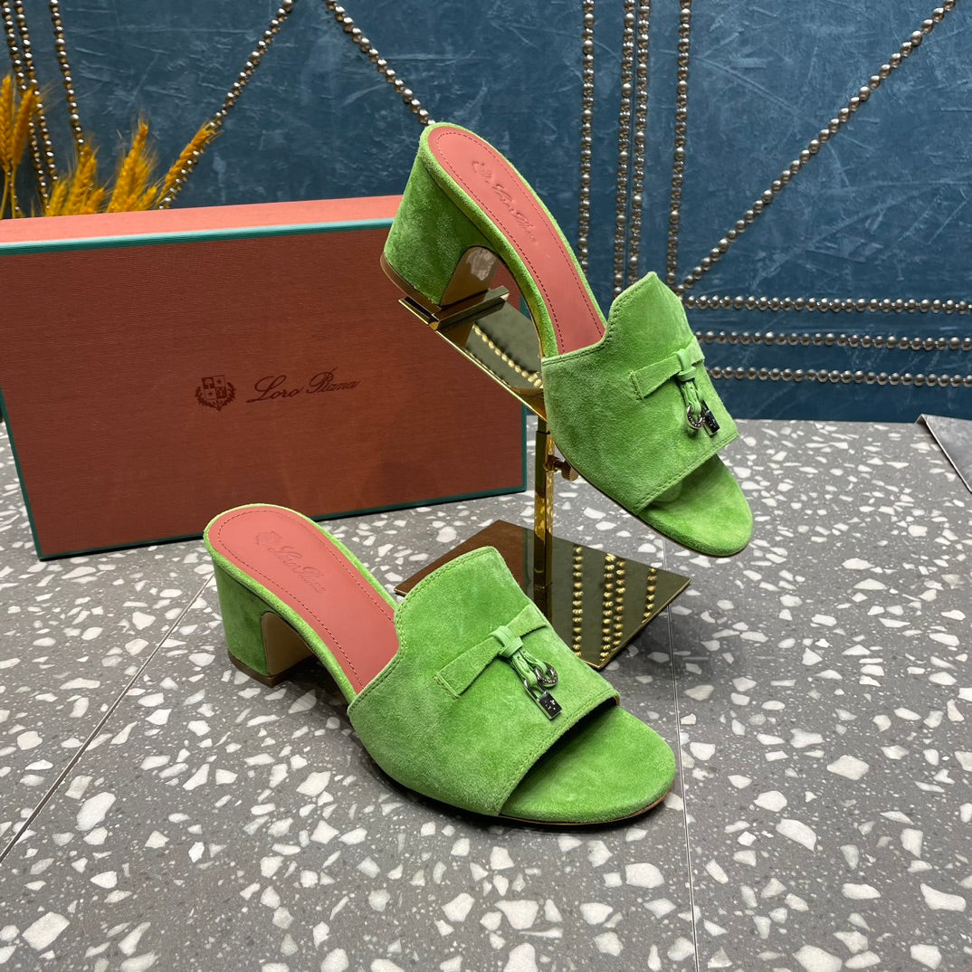 Summer Charms Mules 50mm Green Suede Salmon Lambskin