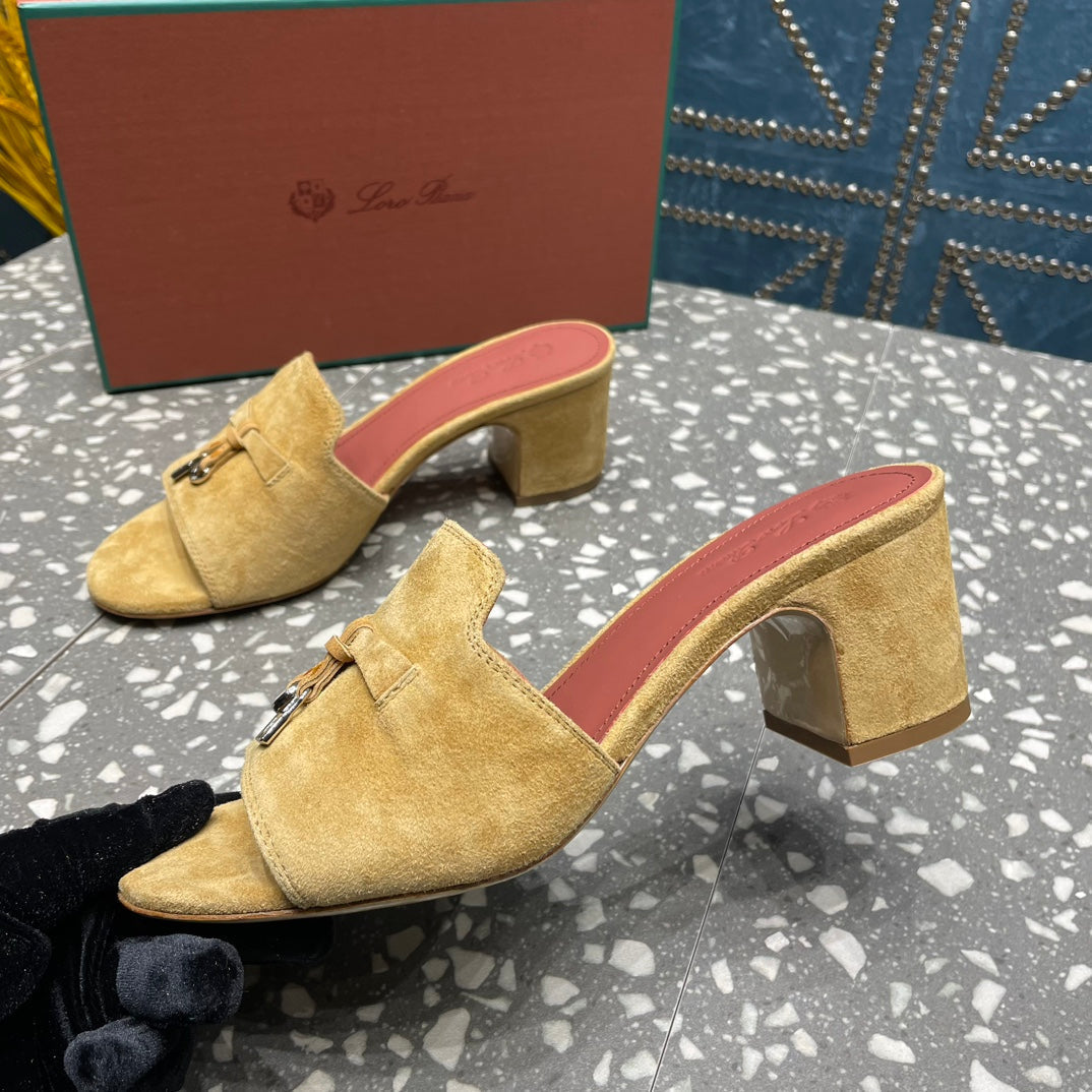 Summer Charms Mules 50mm Gold Suede Salmon Lambskin