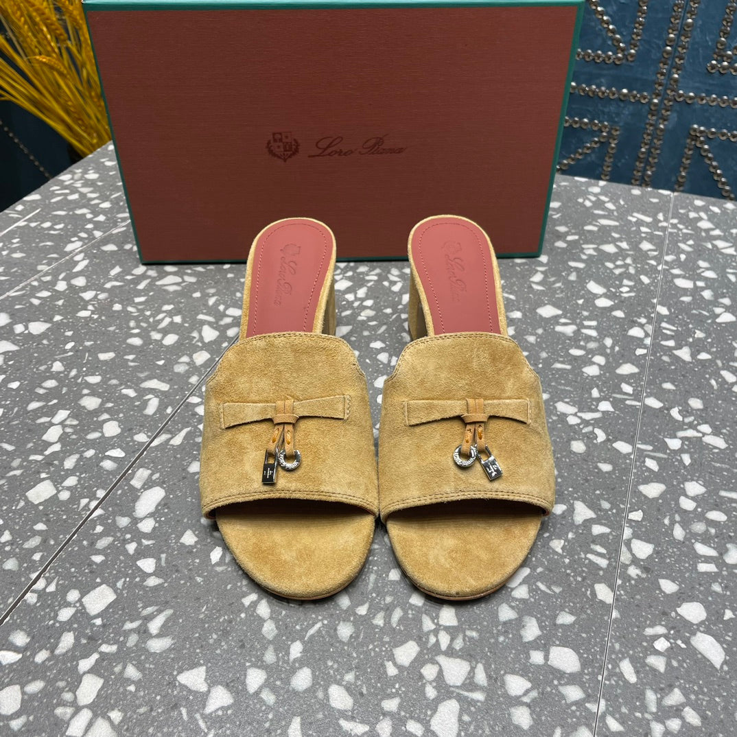 Summer Charms Mules 50mm Gold Suede Salmon Lambskin
