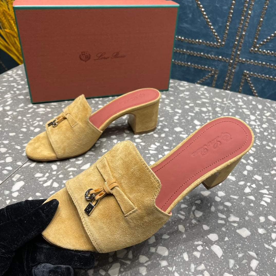 Summer Charms Mules 50mm Gold Suede Salmon Lambskin