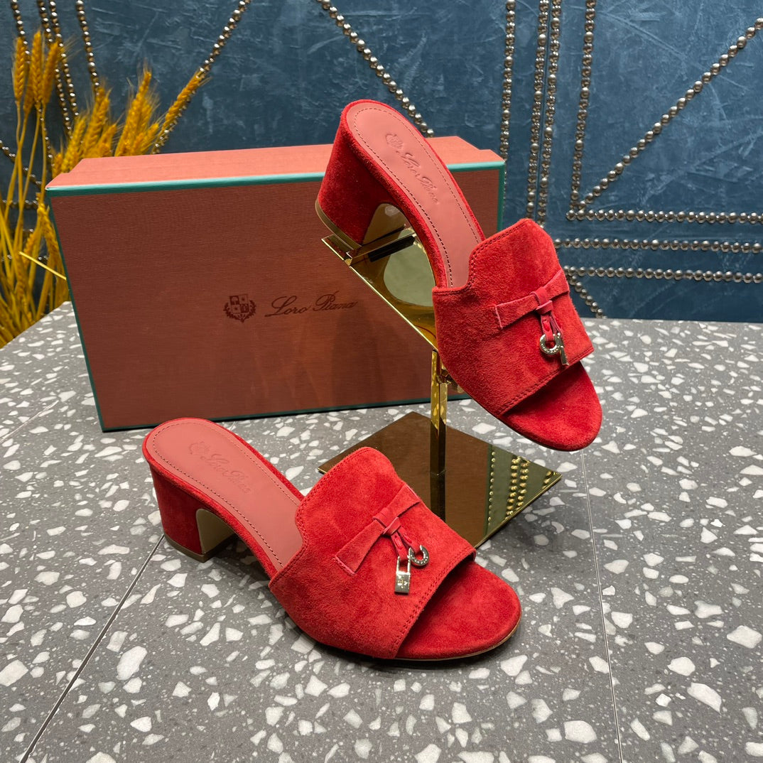 Summer Charms Mules 50mm Red Suede Salmon Lambskin