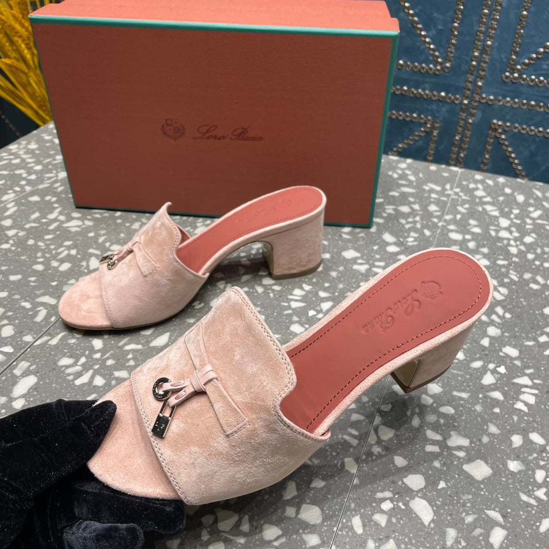 Summer Charms Mules 50mm Petal Pink Suede Salmon Lambskin