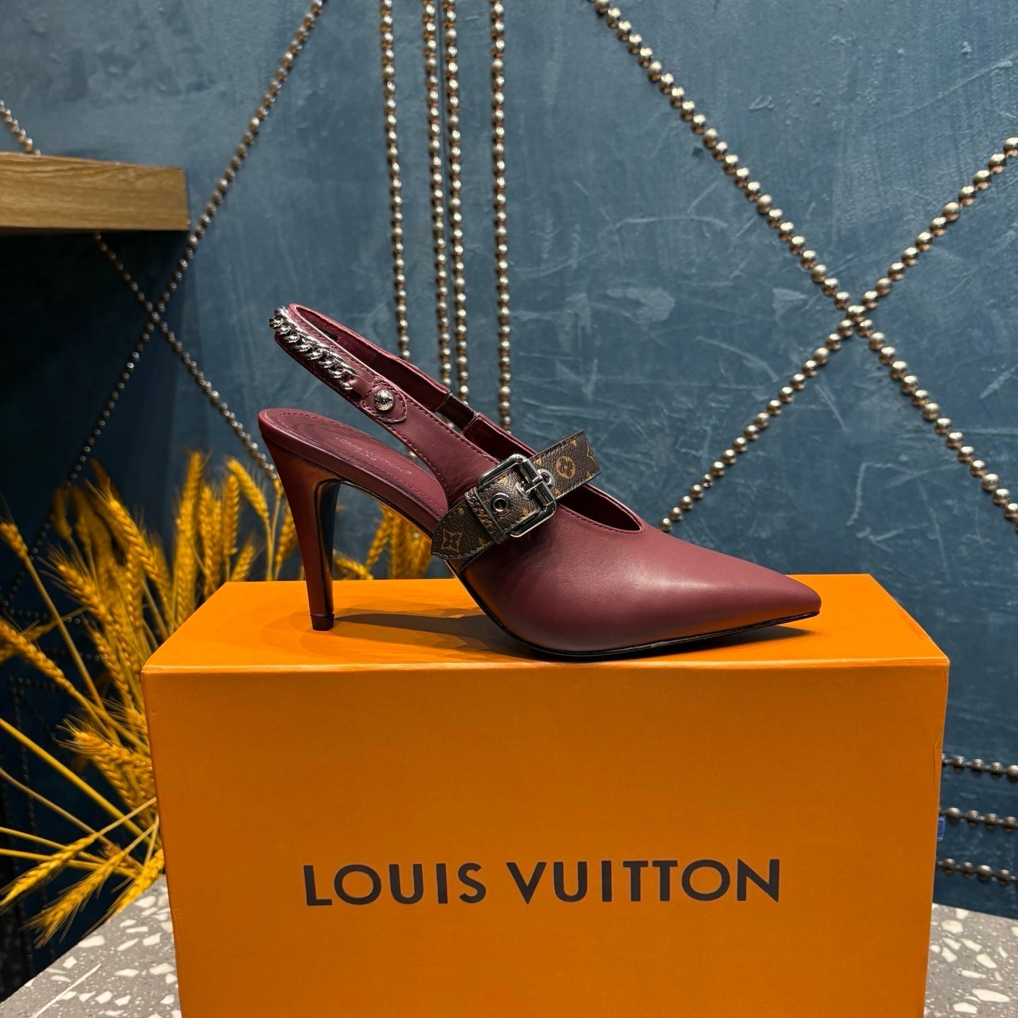 LV 26ss Slingback 75 Burgundy Cowhide 628436