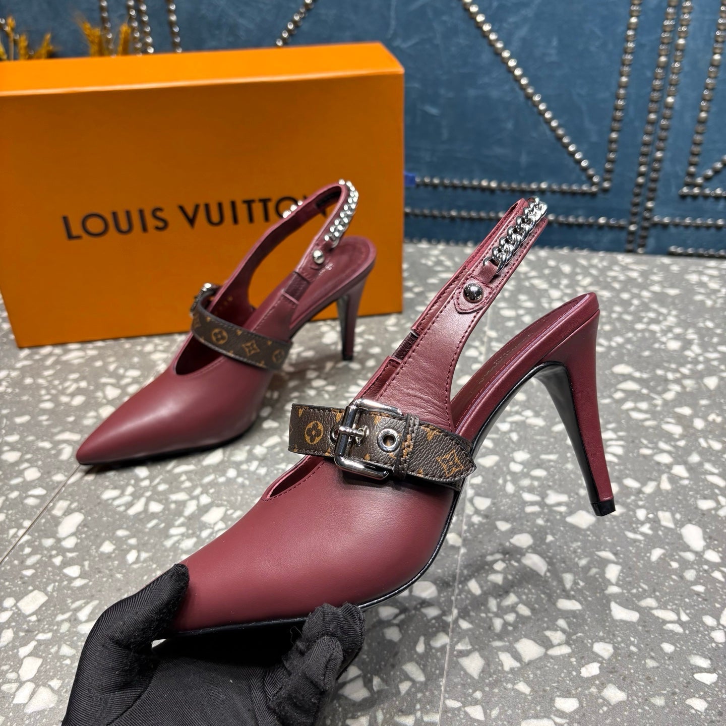 LV 26ss Slingback 75 Burgundy Cowhide 628436