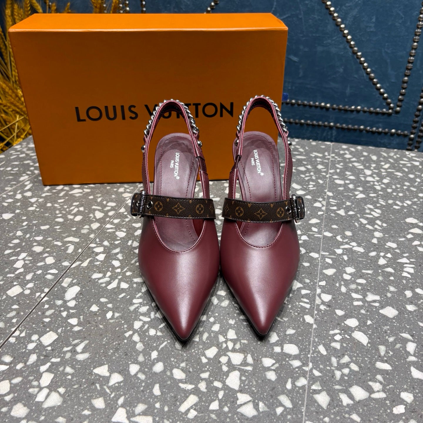 LV 26ss Slingback 75 Burgundy Cowhide 628436