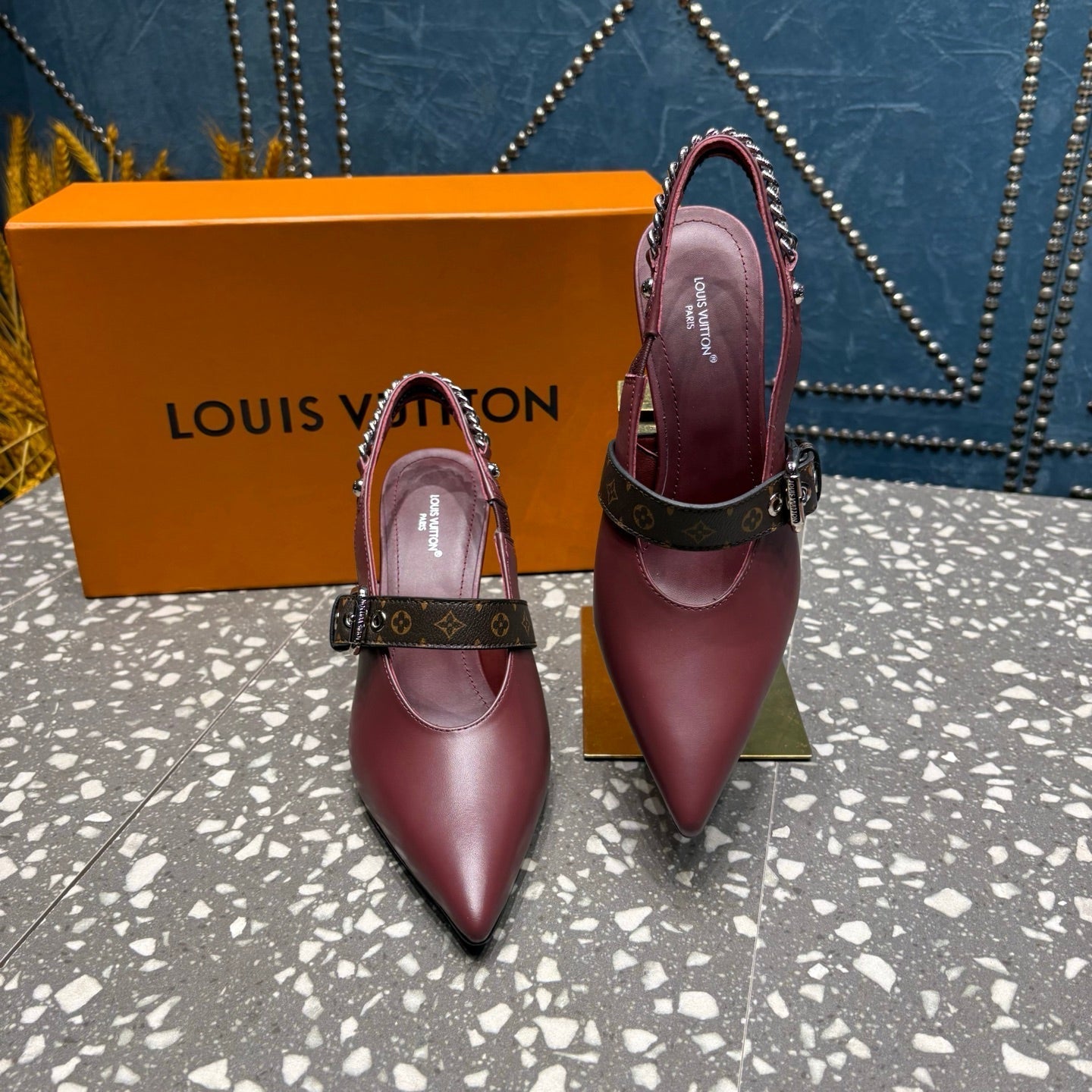 LV 26ss Slingback 75 Burgundy Cowhide 628436