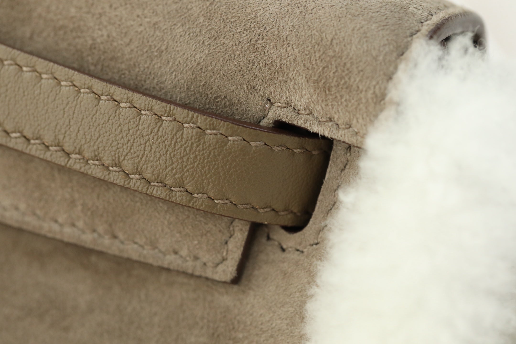 Hermes 2026 Mini Kelly Bag Etoupe Suede Wool 284469