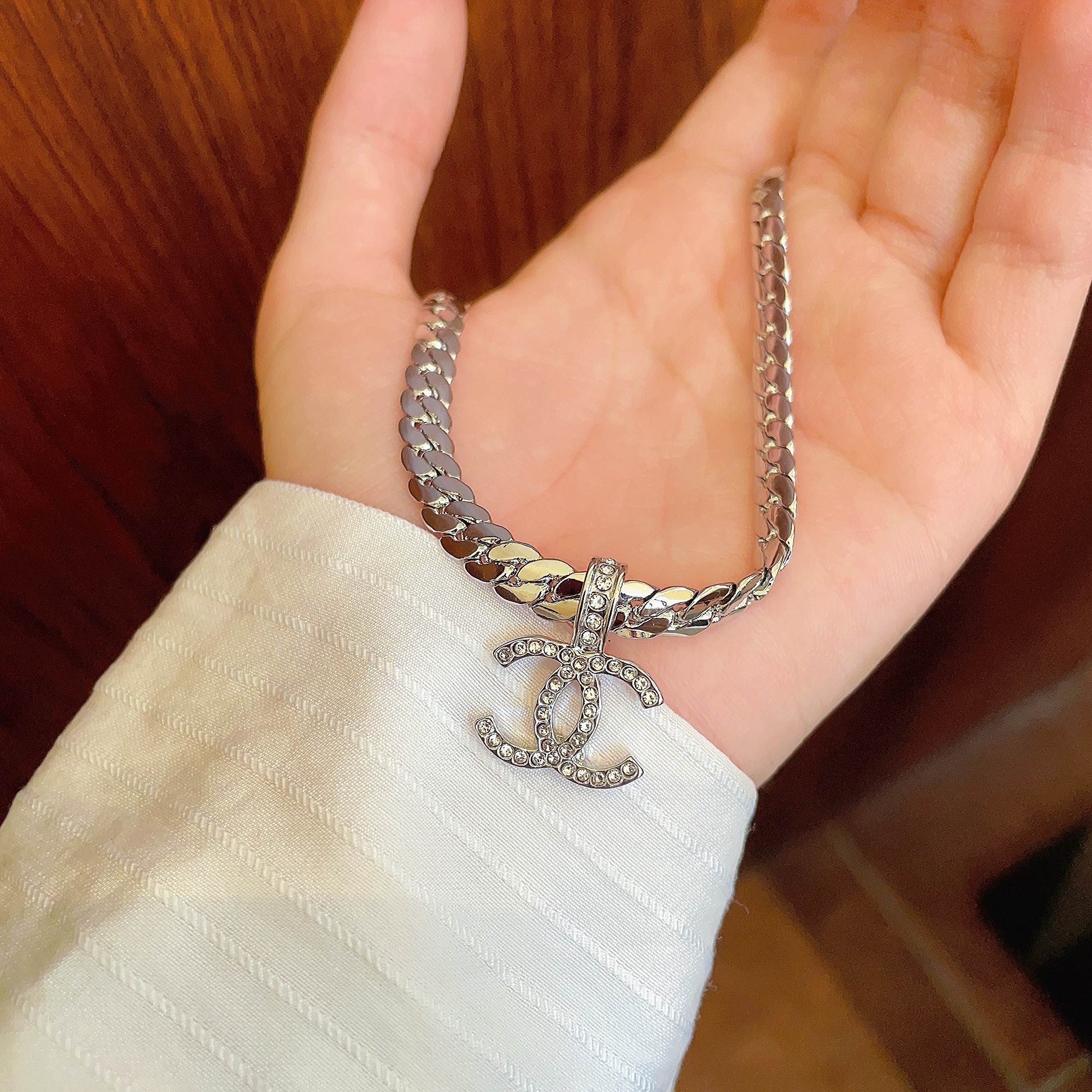 CC Plated Curb Chain Sliver Diamond Necklace