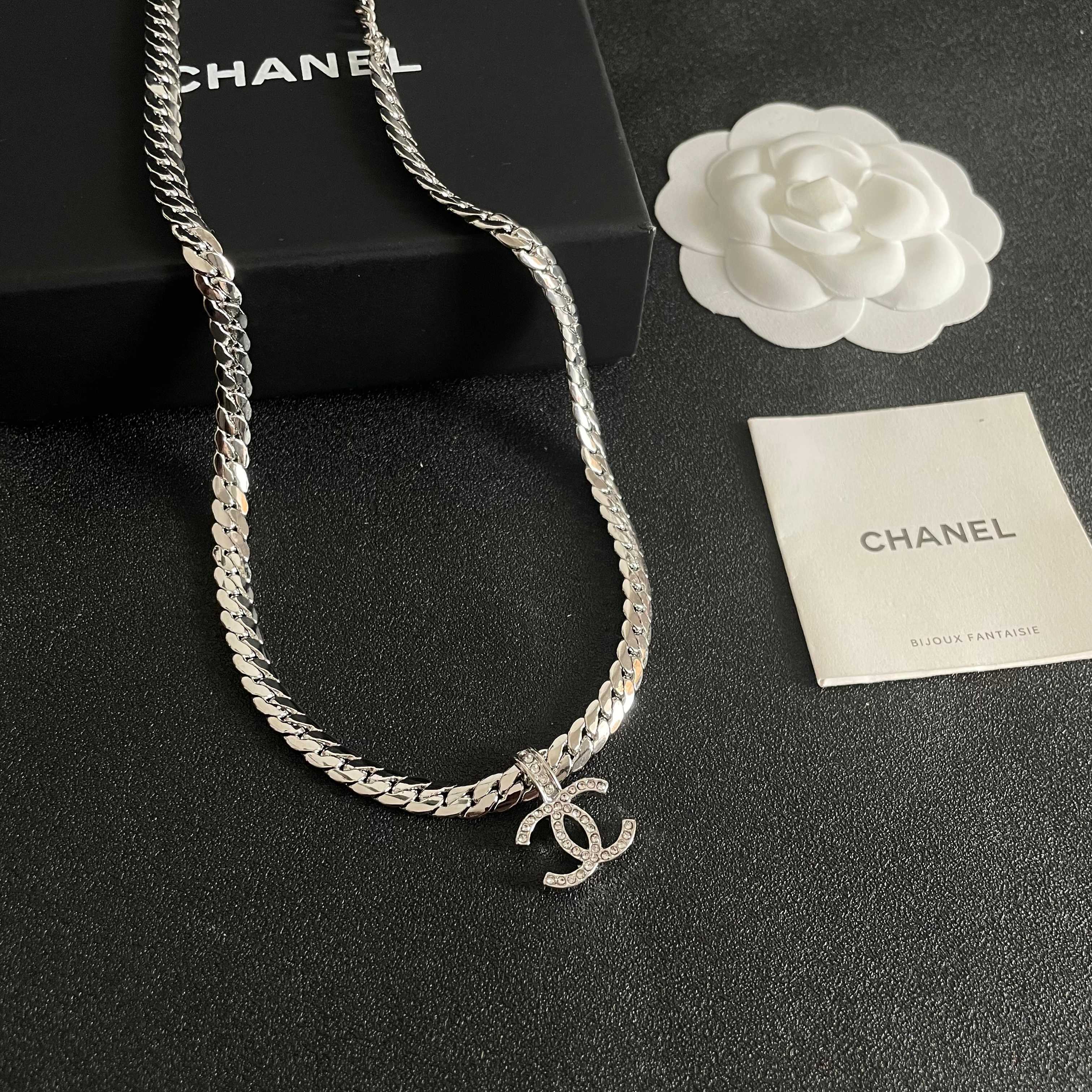 CC Plated Curb Chain Sliver Diamond Necklace