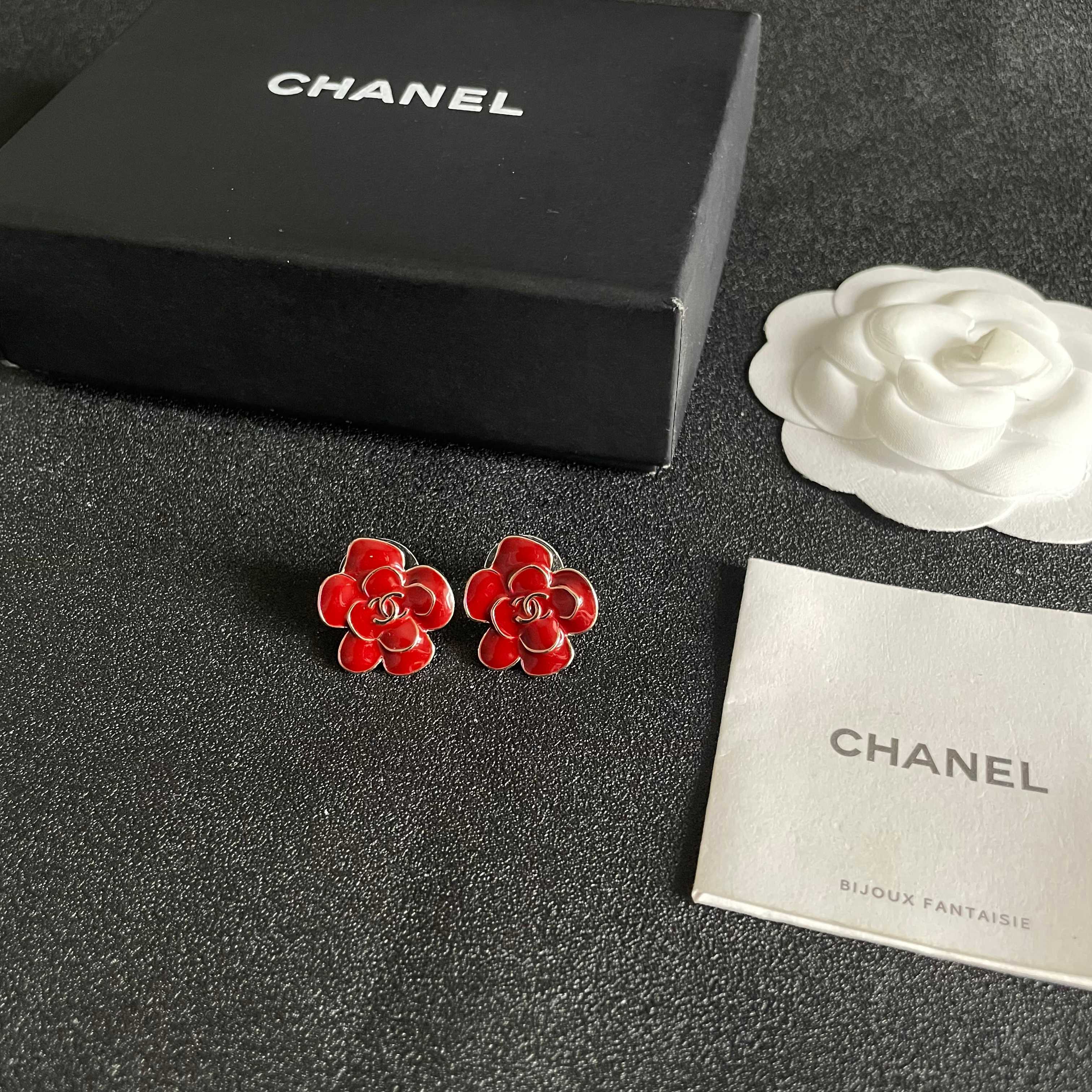 CC Camellia Double C Red Gold Earrings