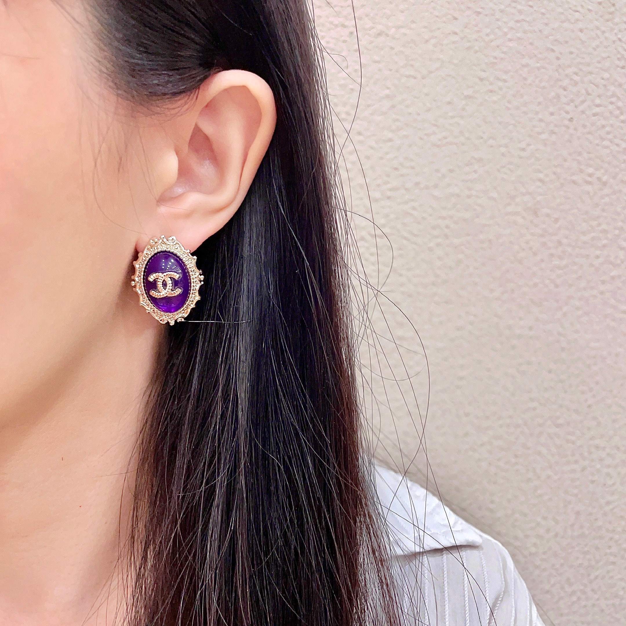 CC Double C Purple Pearl Gold Earrings