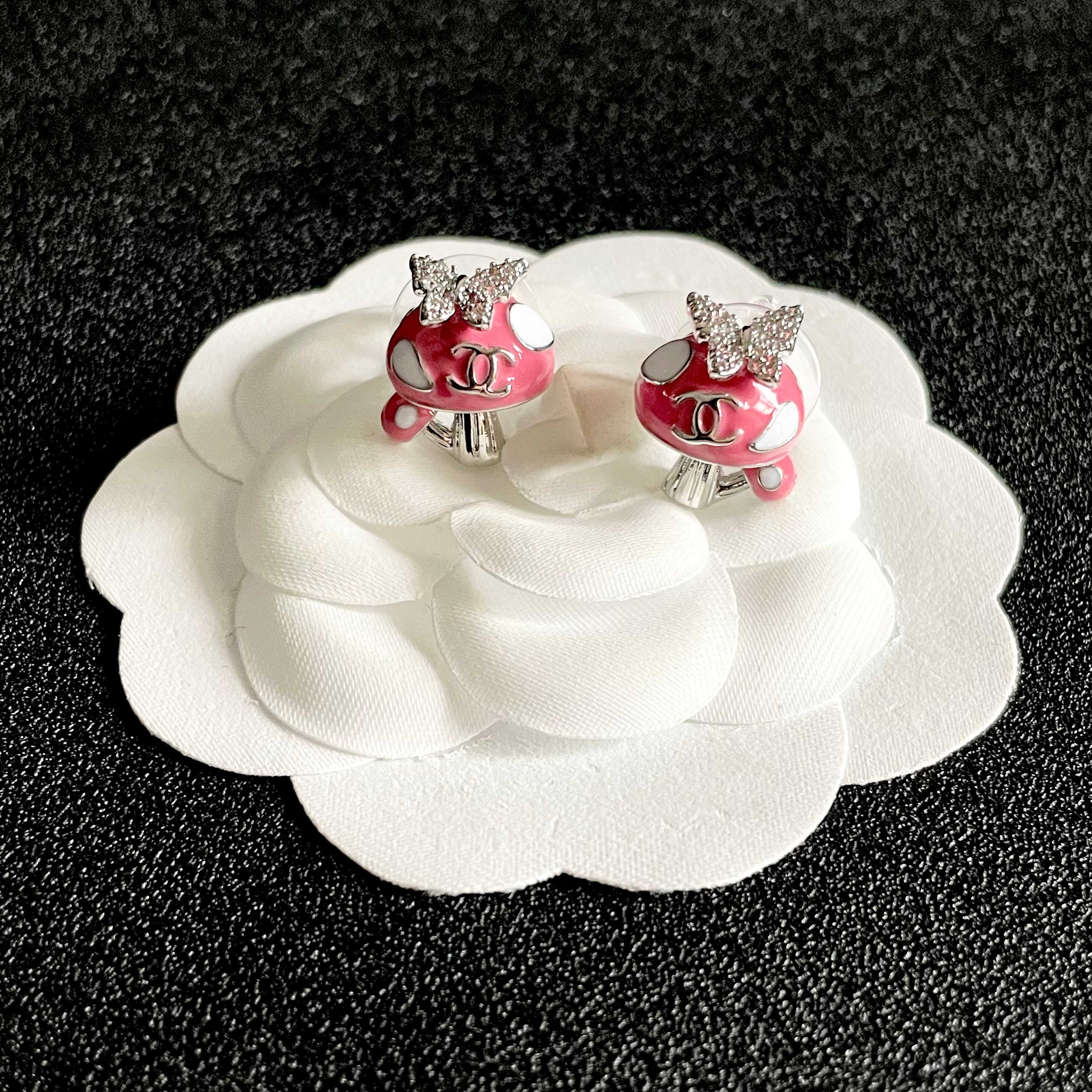 CC Pendant Butterfly Double C Pink Sliver Earrings