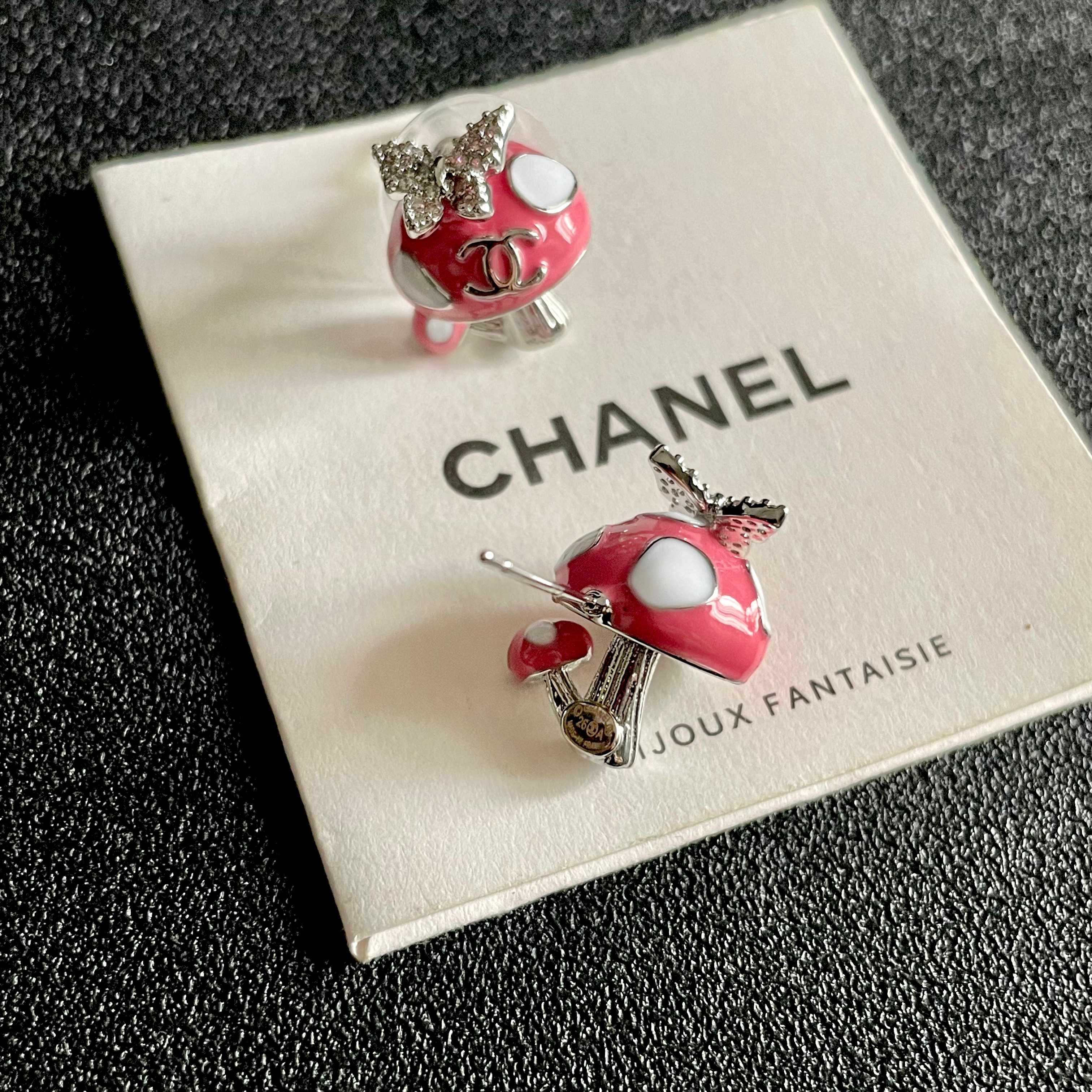 CC Pendant Butterfly Double C Pink Sliver Earrings