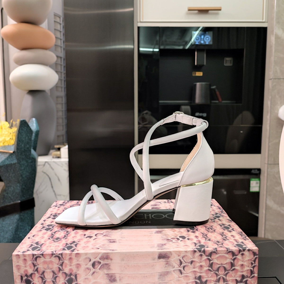Jimmy 25 Sandal Heels White Cowhide 240087