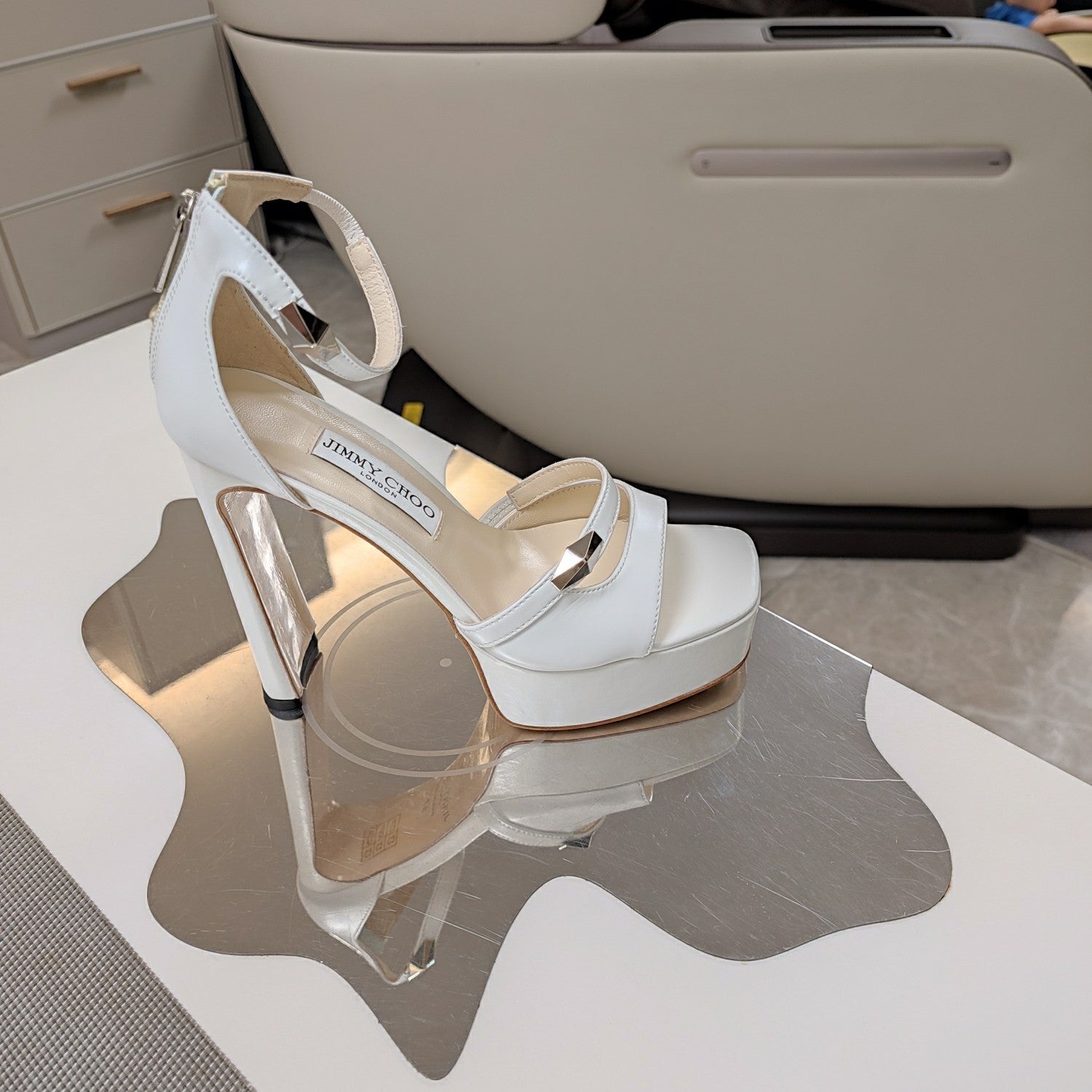 Jimmy 25 Platform Sandal Heels White Nappa Cowhide 240007