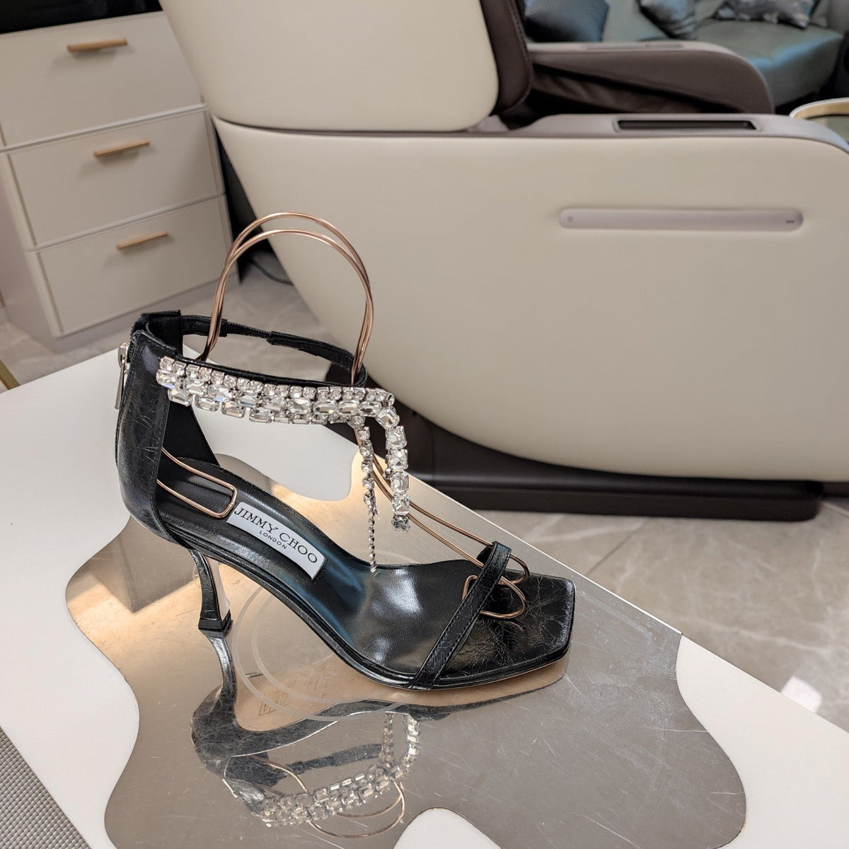Jimmy 25 Verity Sandal 70 Black Cracked Cowhide 240031