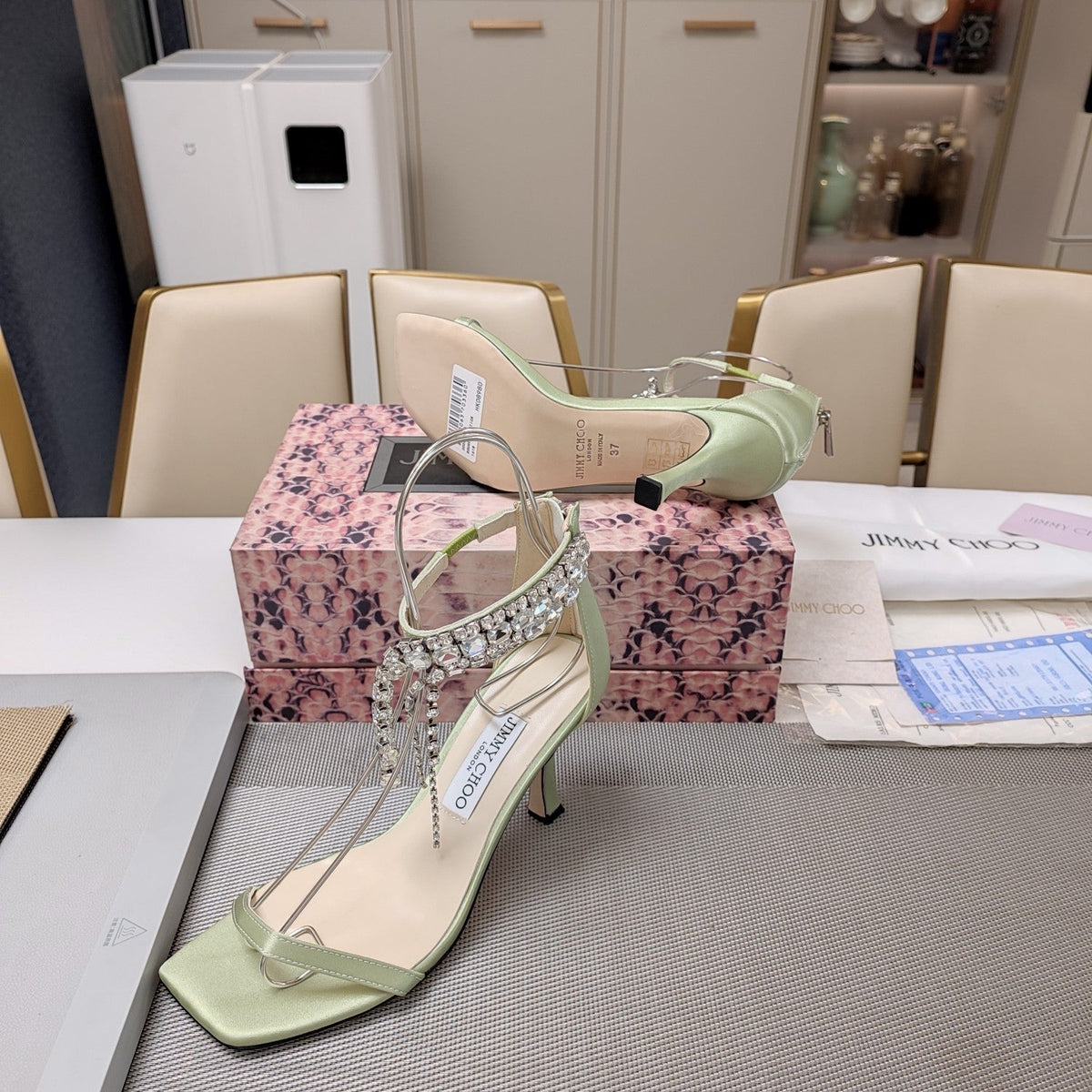 Jimmy 25 Verity Sandal 70 Nyanza Green Silk 240032