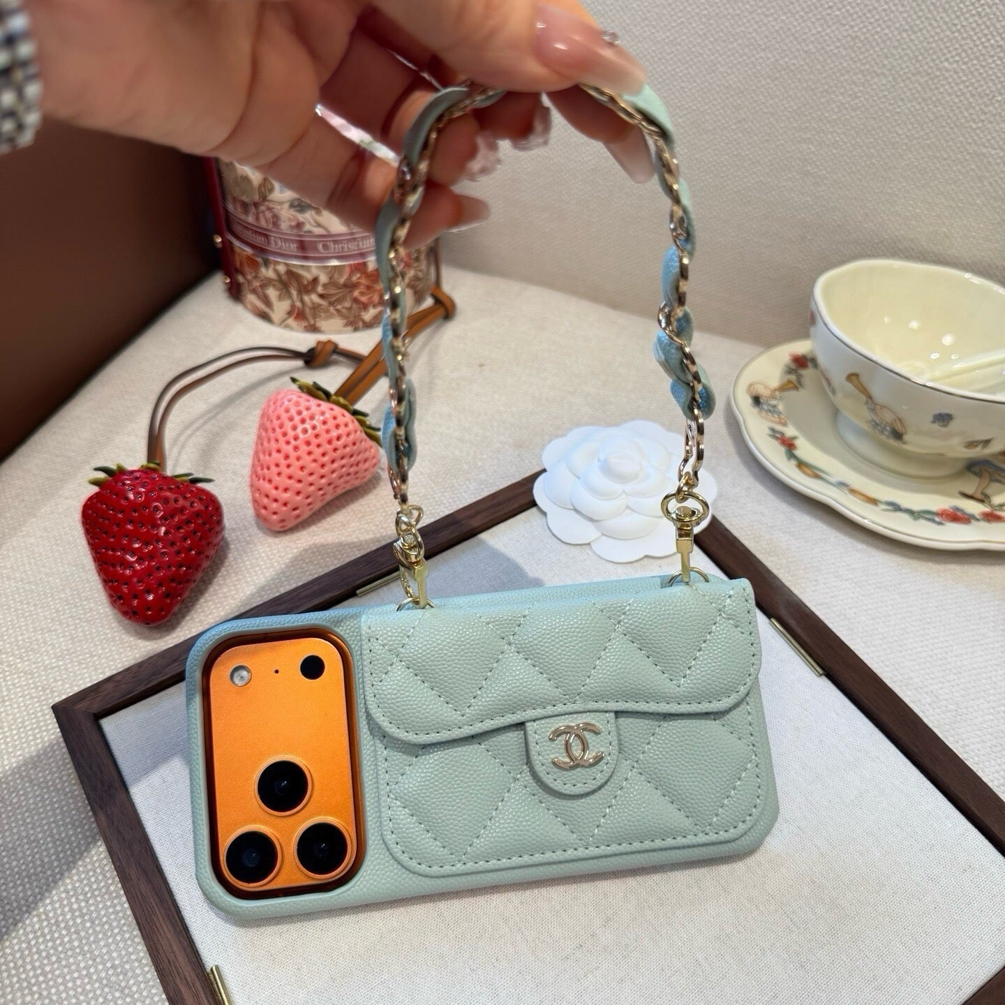 Chanel Quilted Caviar Leather Phone Case With Card Holder And Chain 398659