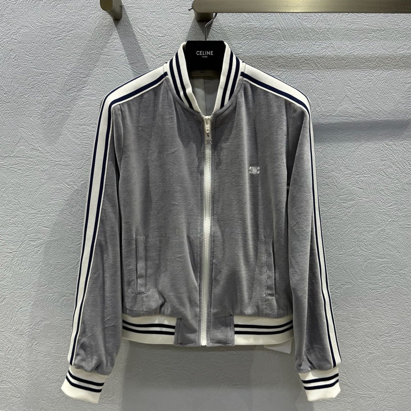 Celine 25 Jacket Grey White Velvet Cotton