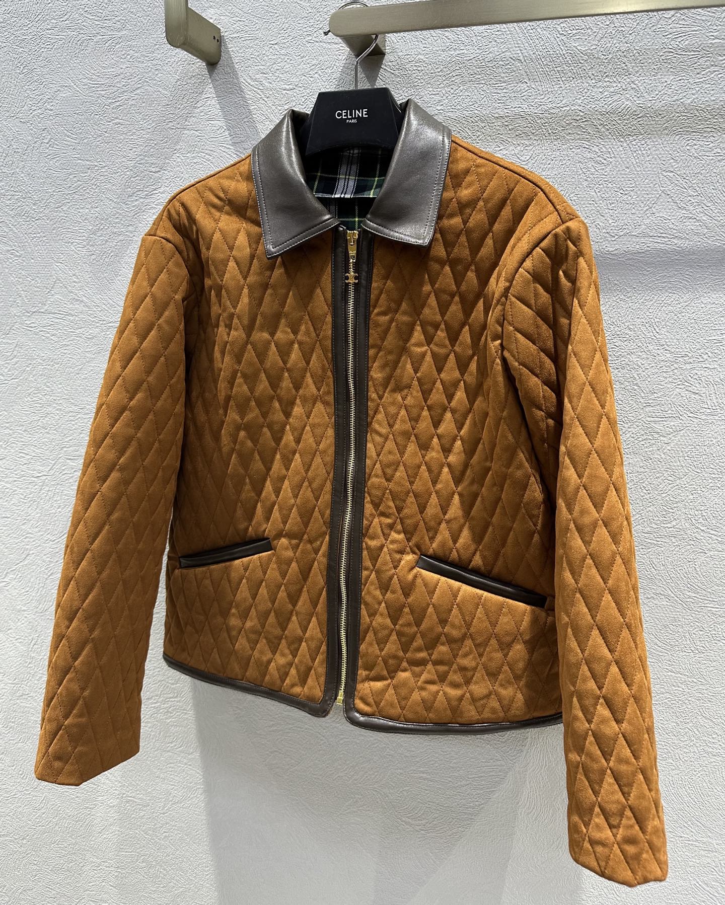 Celine 25 Quilted Jacket Brown Suede Leather