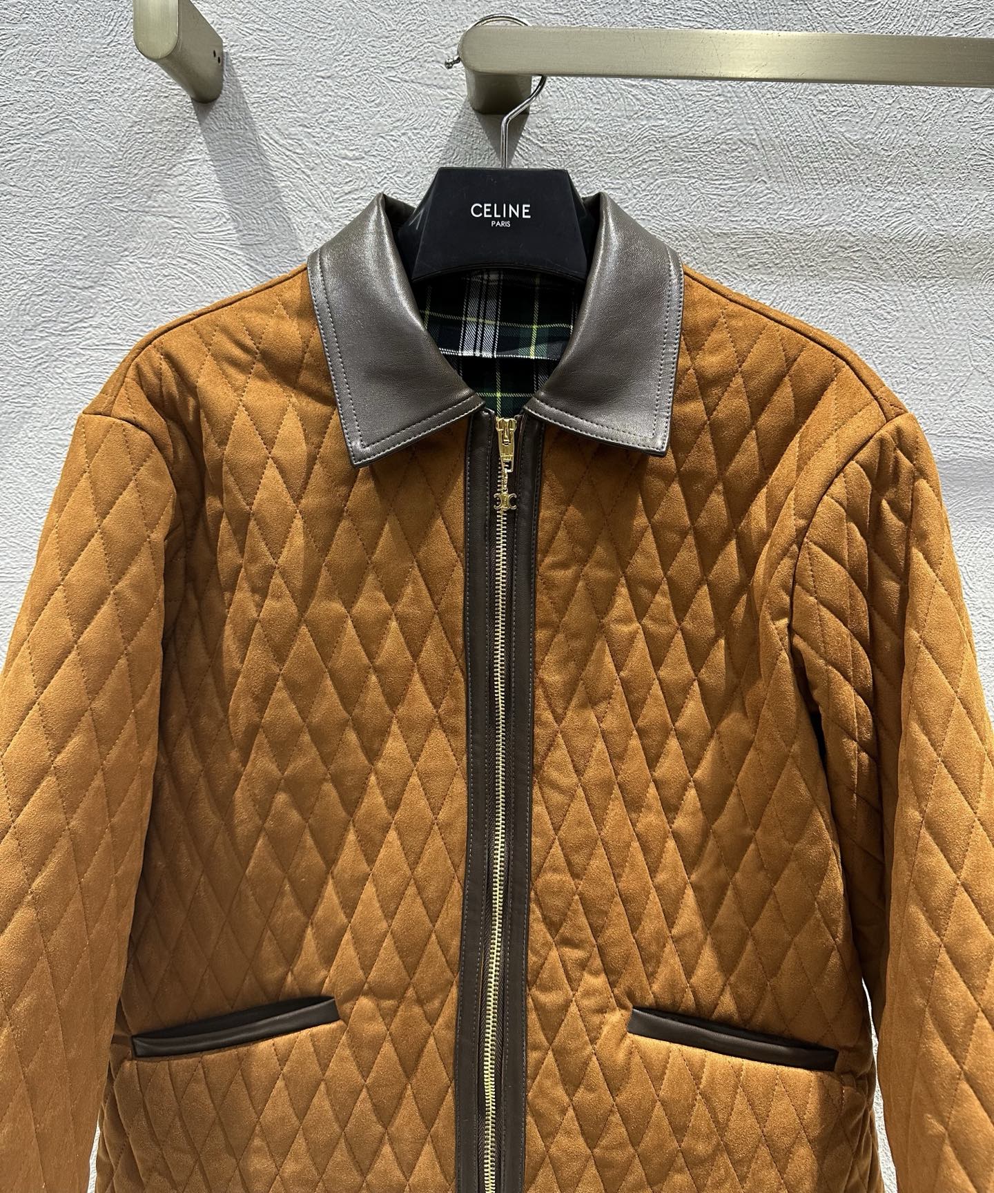 Celine 25 Quilted Jacket Brown Suede Leather