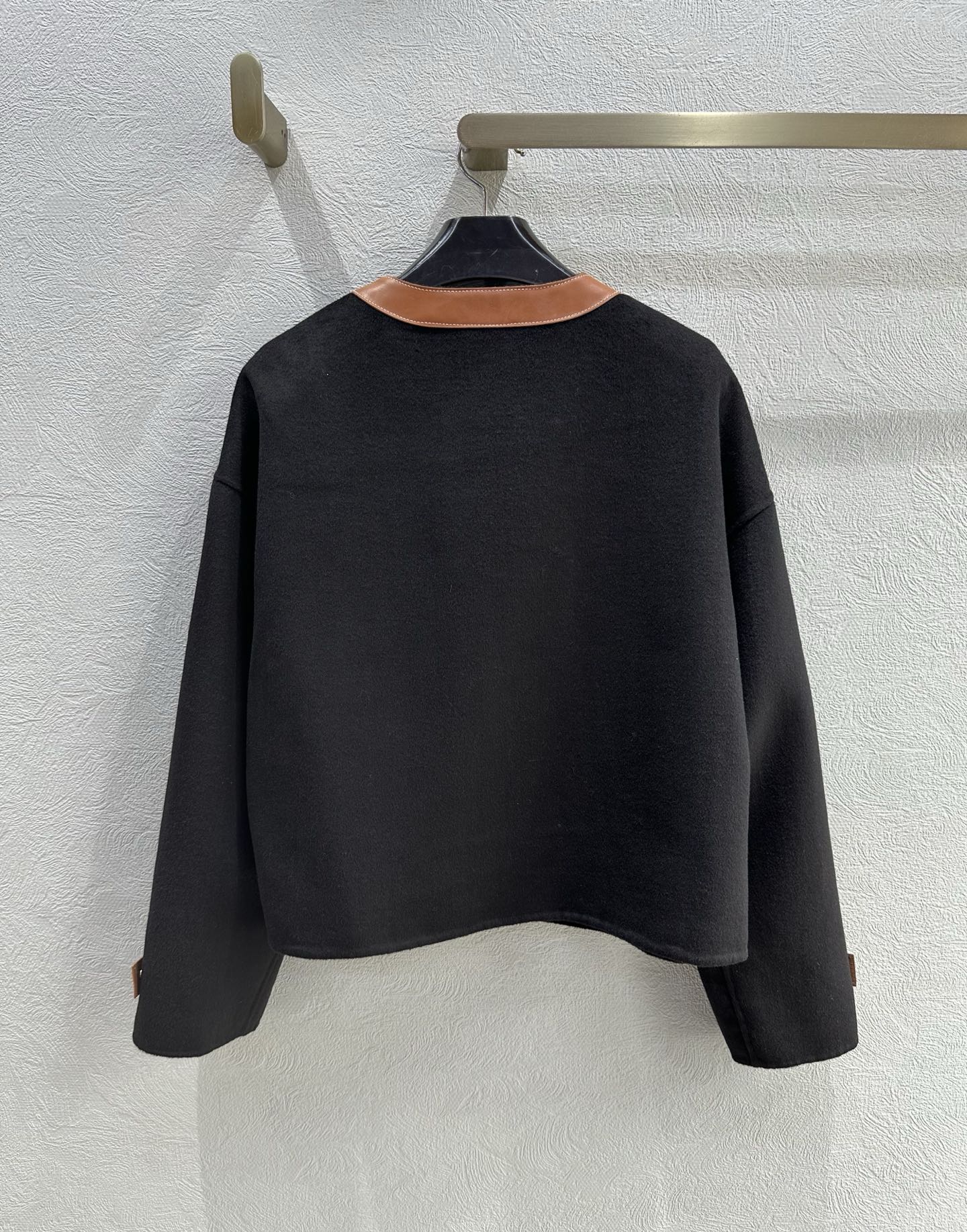 Celine 25 Round Neck Arc de Triomphe Jacket Black Brown Cashmere