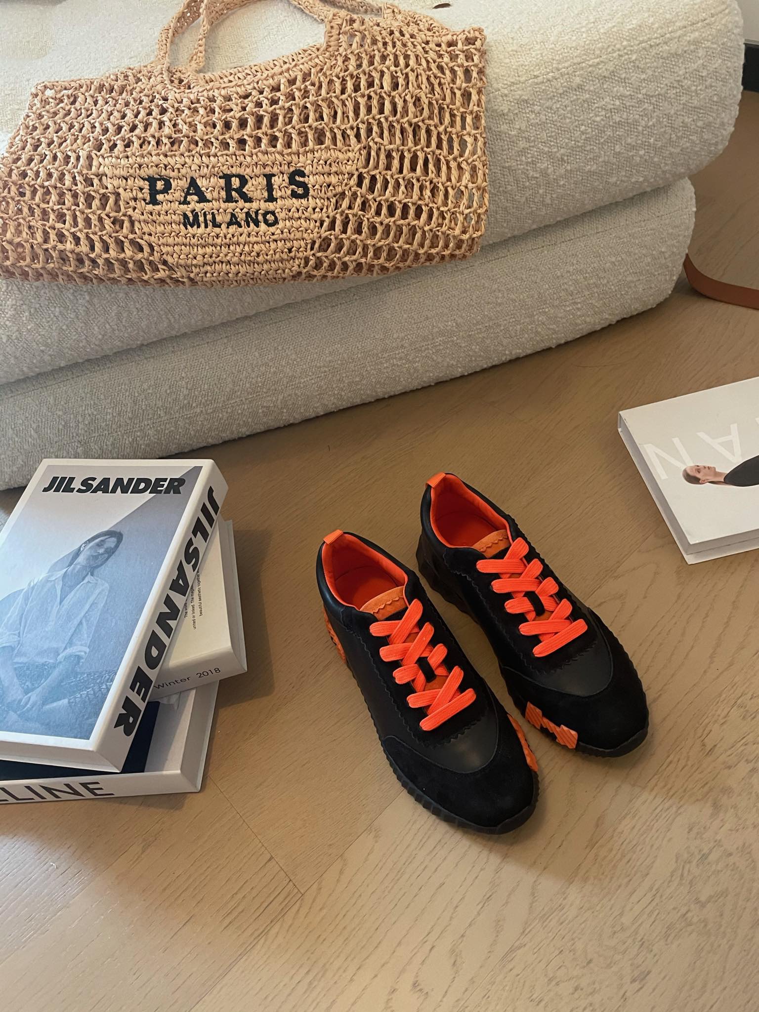 HM Bouncing 35 Sneakers Black Goatskin & Suede Goatskin Orange H Orange