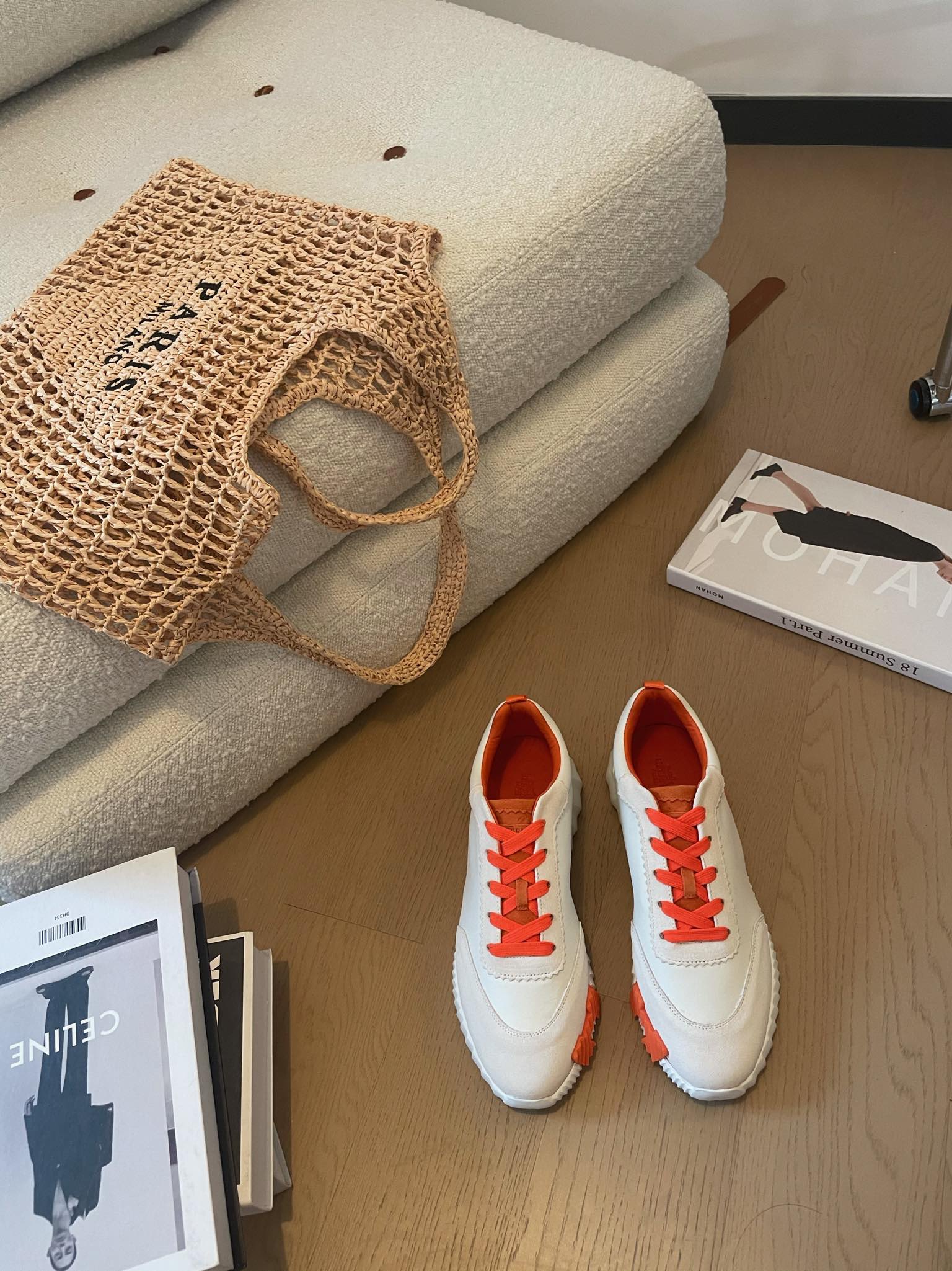 HM Bouncing 35 Sneakers White Goatskin & Suede Goatskin H Orange