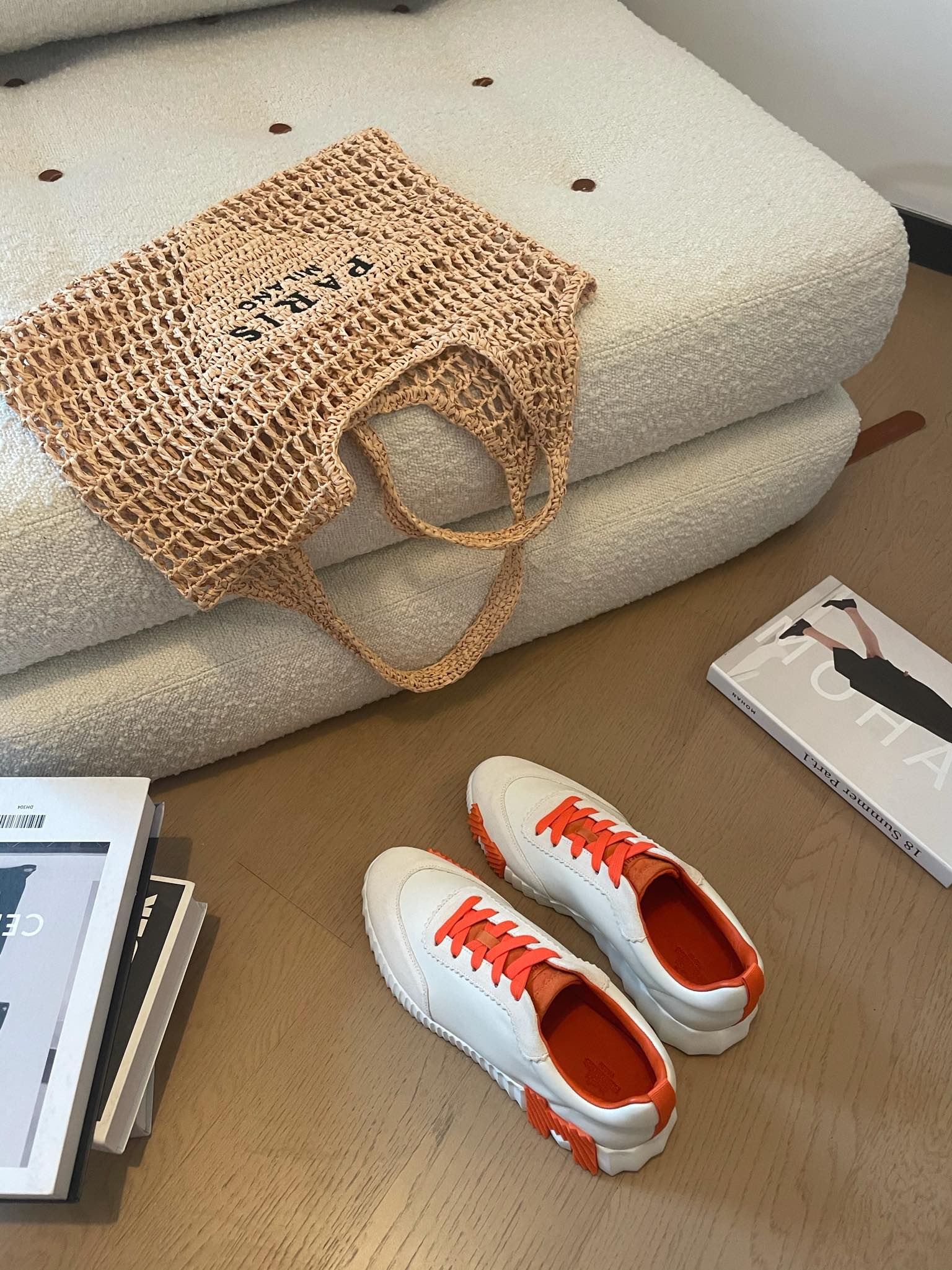 HM Bouncing 35 Sneakers White Goatskin & Suede Goatskin H Orange