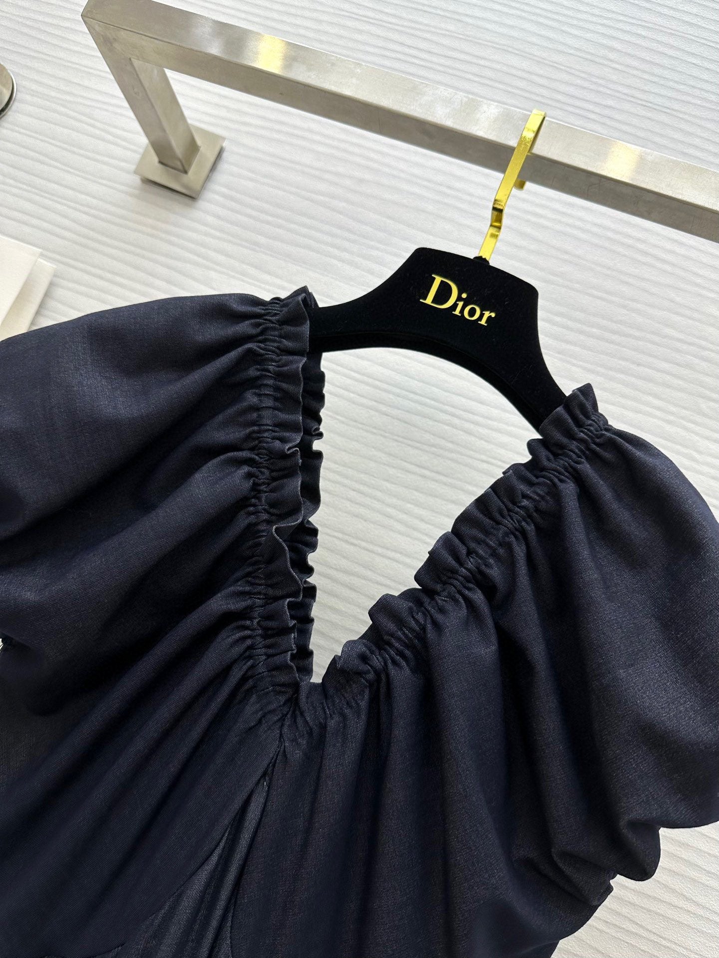 CD 25 V-neck Puff Sleeve Dress black Satin Silk