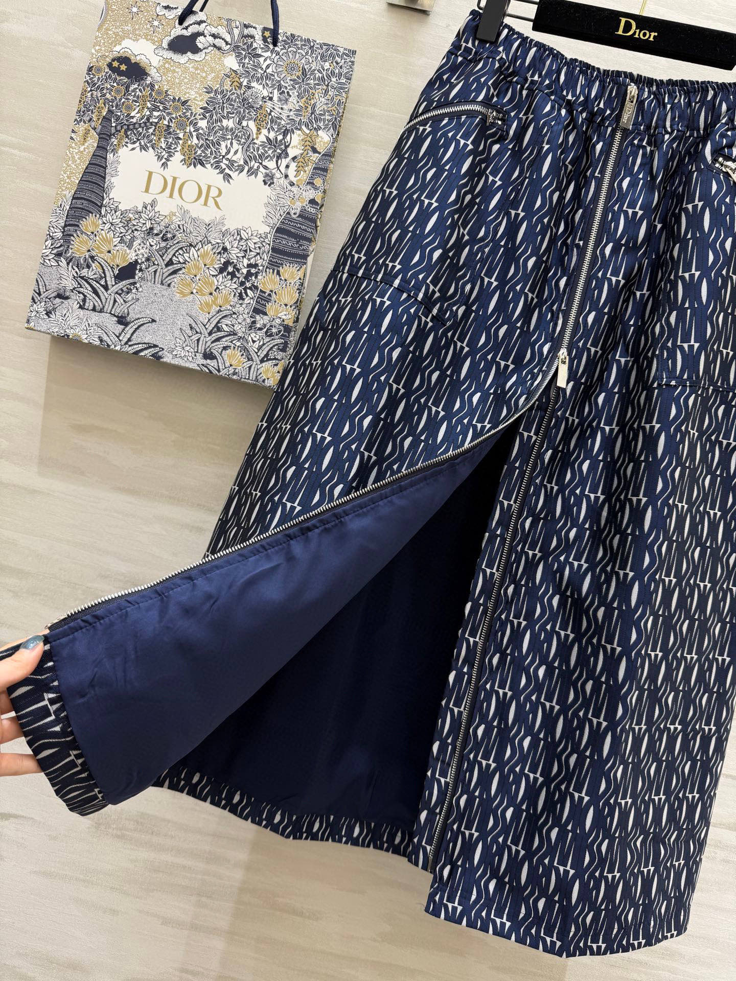 CD 25 Letter Skirt Blue Jacquard Fabric