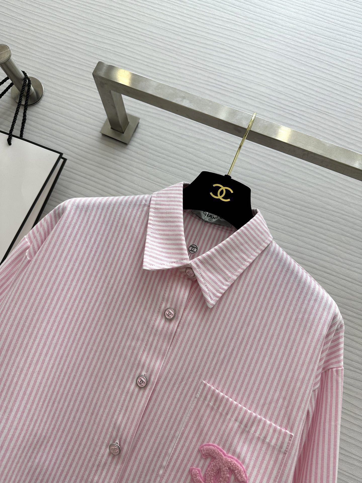 Chanel 2026 Striped Shirt Pink Cotton 352255
