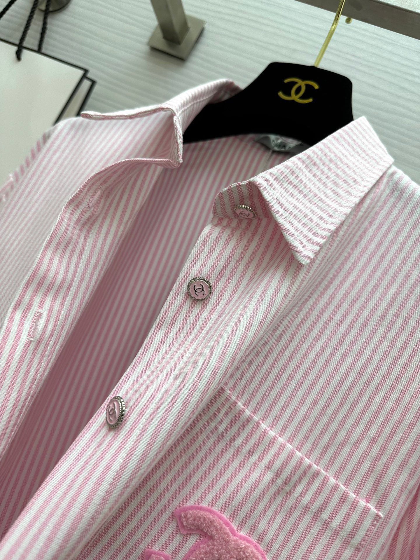 Chanel 2026 Striped Shirt Pink Cotton 352255