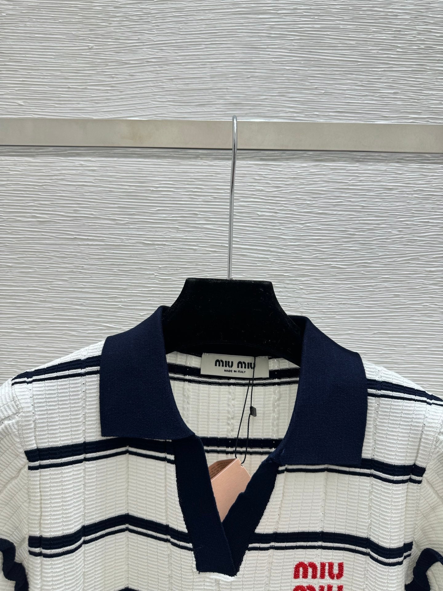Miumiu 2026 Striped Knit Short-sleeved Top With Peter Pan Collar 258872
