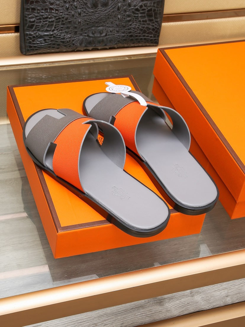 HM Men's Izmir Slide Grey Orange Cowhide 685821
