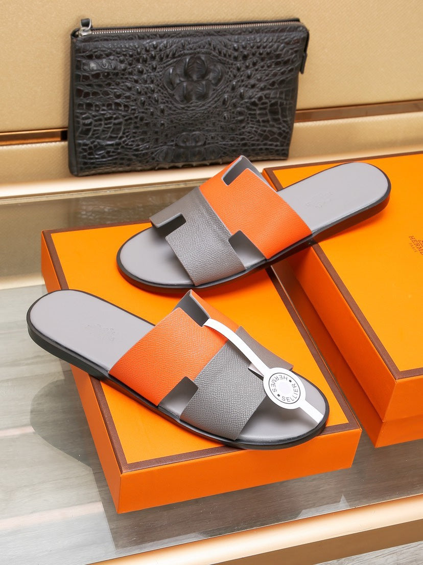 HM Men's Izmir Slide Grey Orange Cowhide 685821