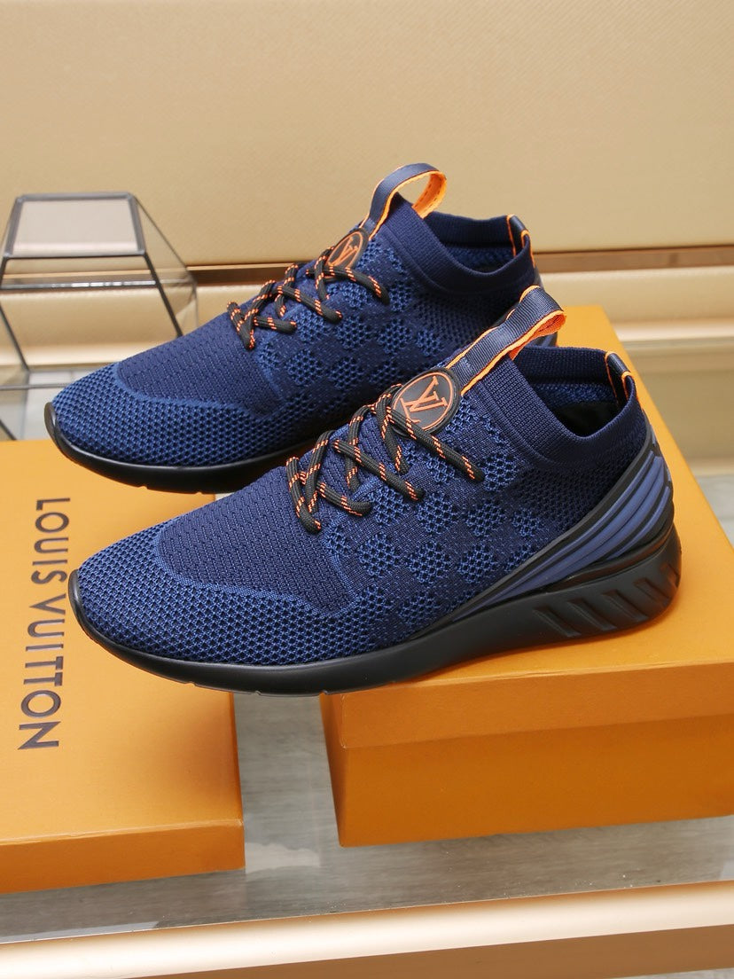 LV TRAINERS DAMIER NAVY BLUE MESH FABRIC