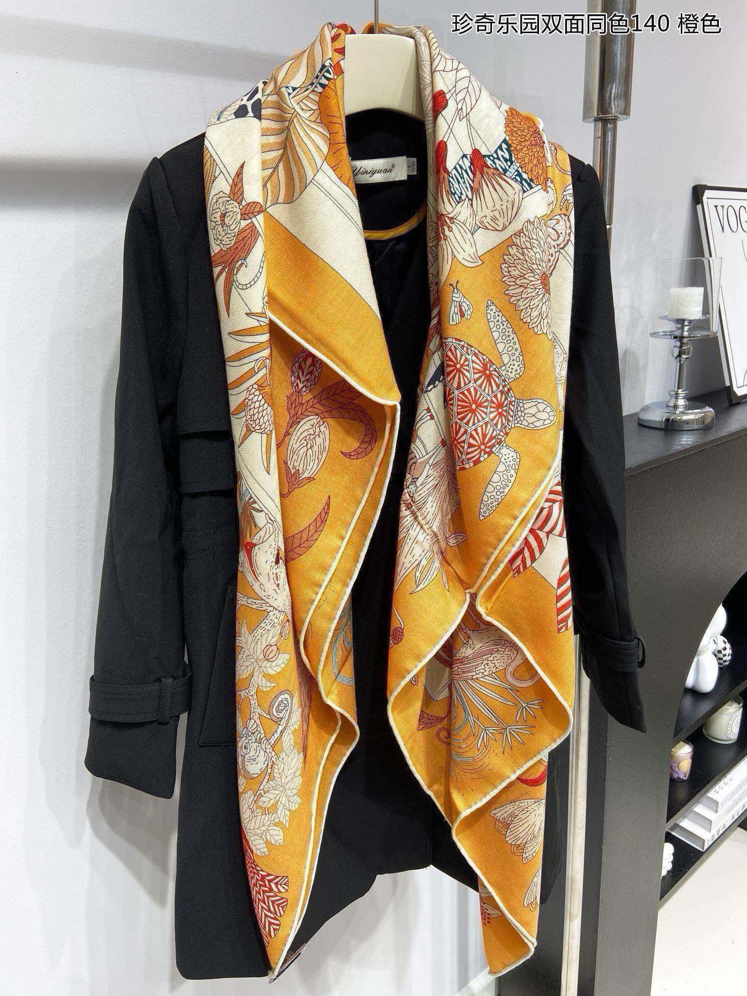 Precious Paradise Scarf 140 CM Yellow Orange Colorful Cashmere And Silk