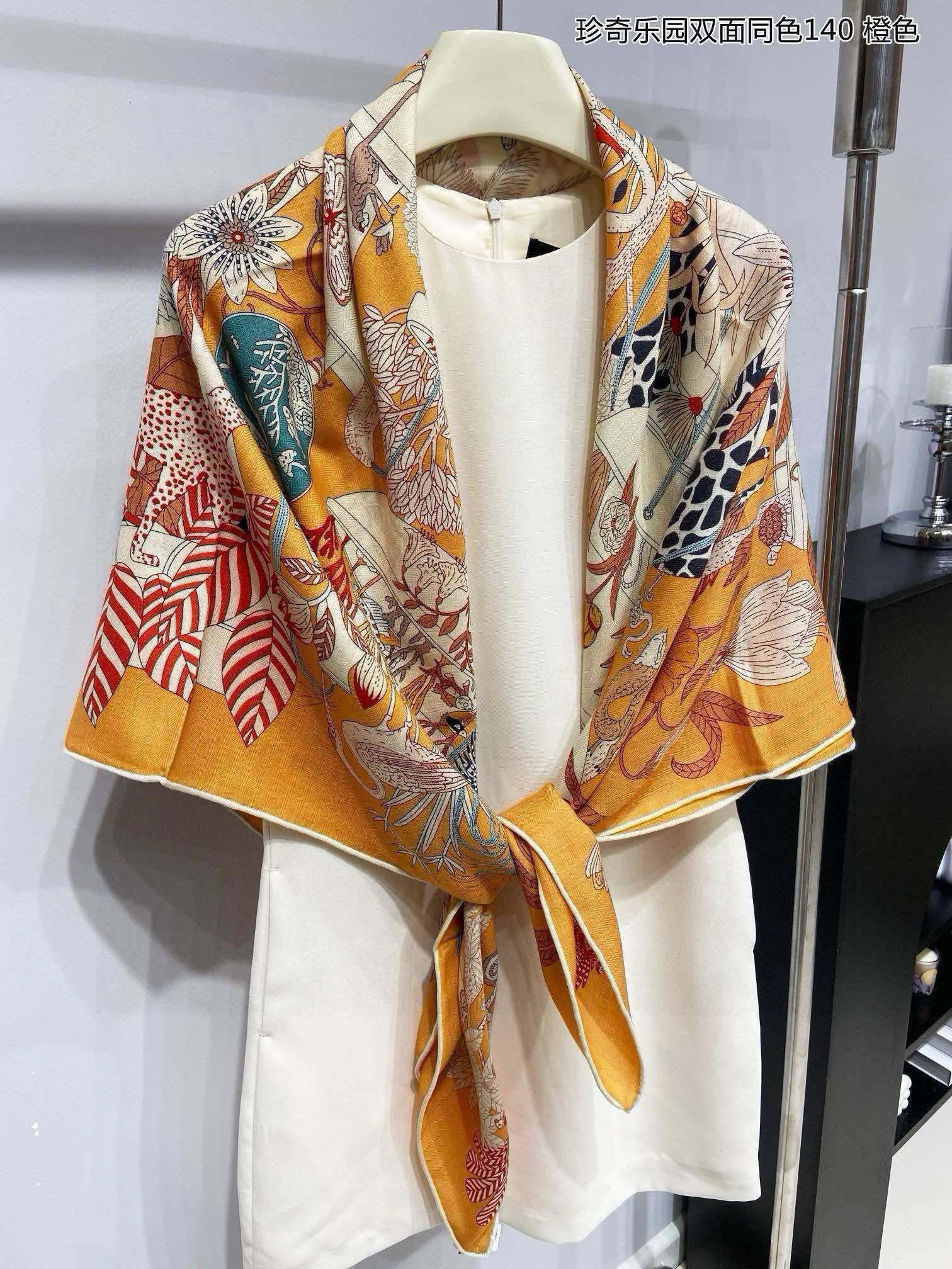 Precious Paradise Scarf 140 CM Yellow Orange Colorful Cashmere And Silk